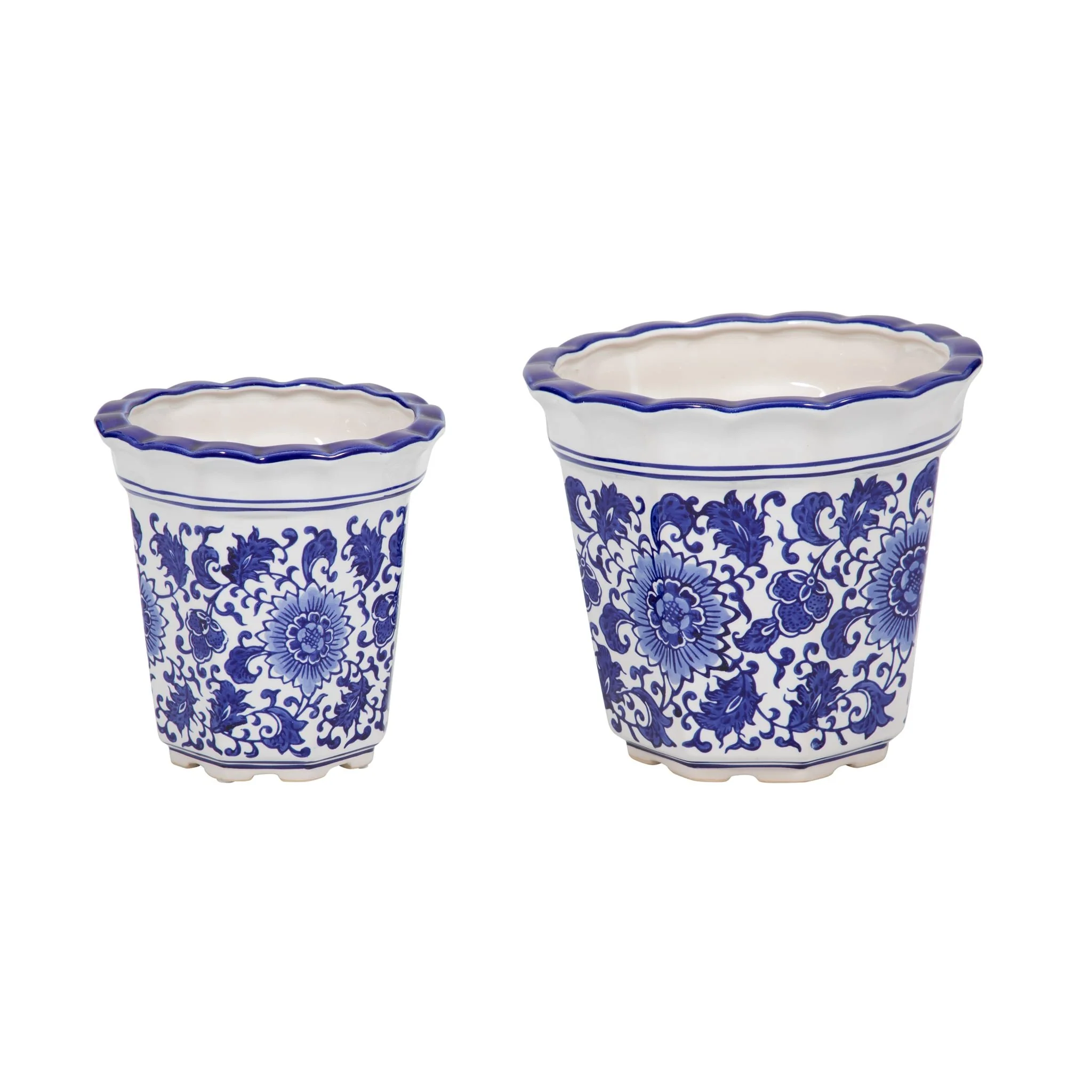 Cer, S/2 6/8" Chinoiserie Pot Planters, Blue/wht - Image 2