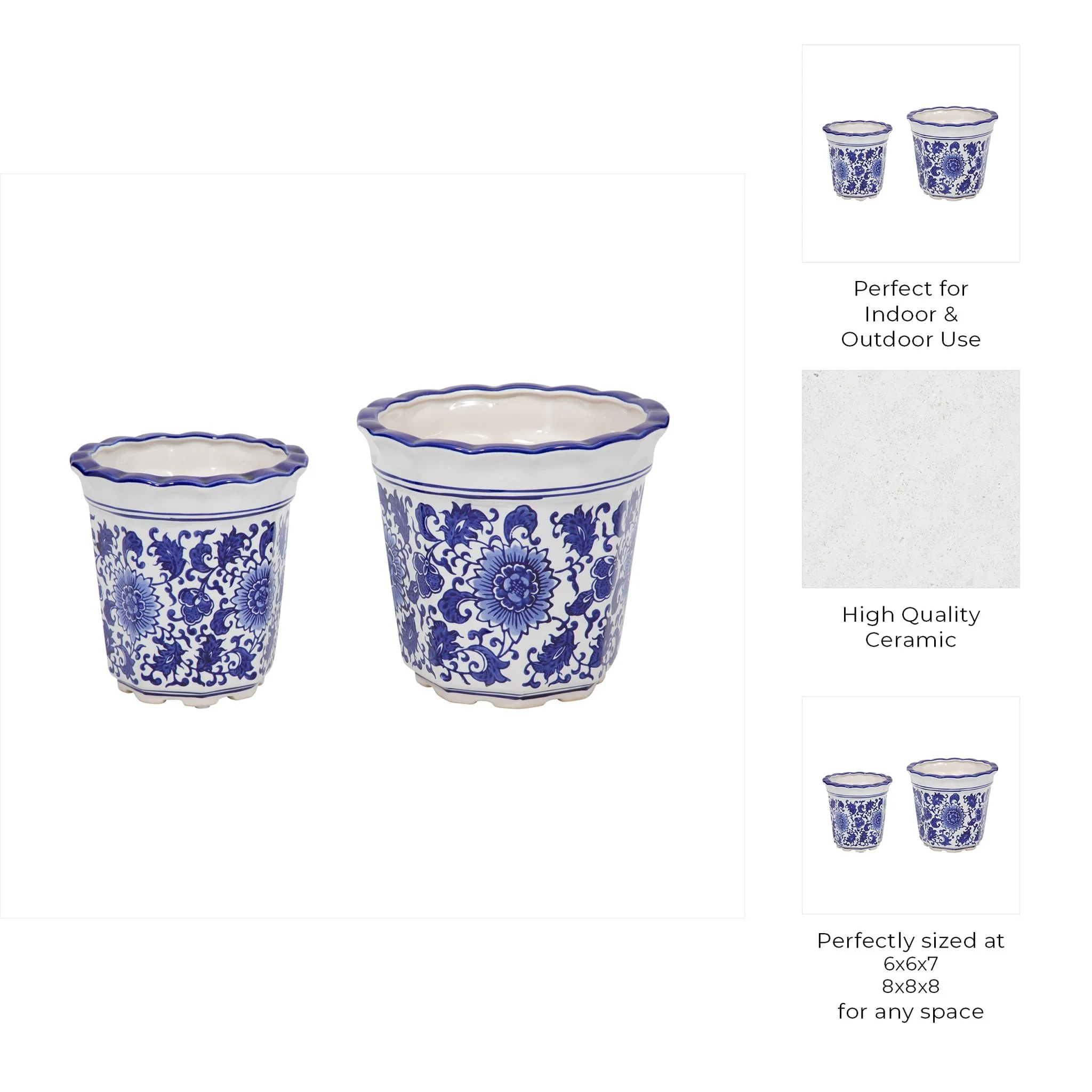 Cer, S/2 6/8" Chinoiserie Pot Planters, Blue/wht - Image 7