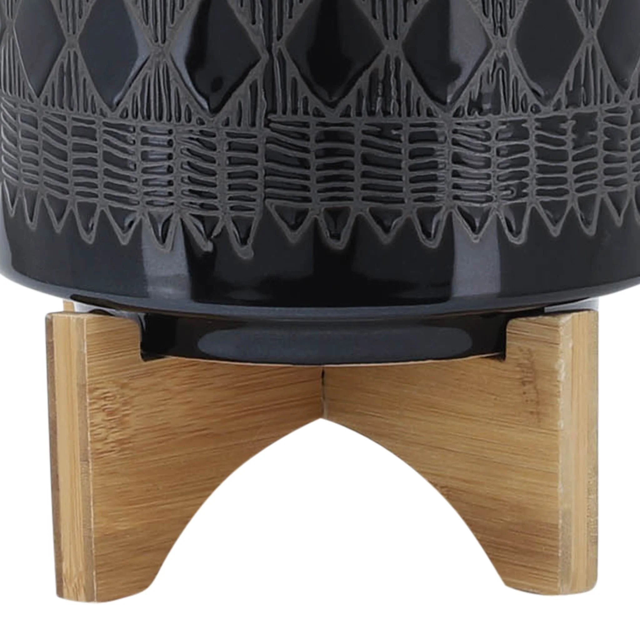 Cer, S/2 8/10" Aztec Planter On Wooden Stand,black - Image 7
