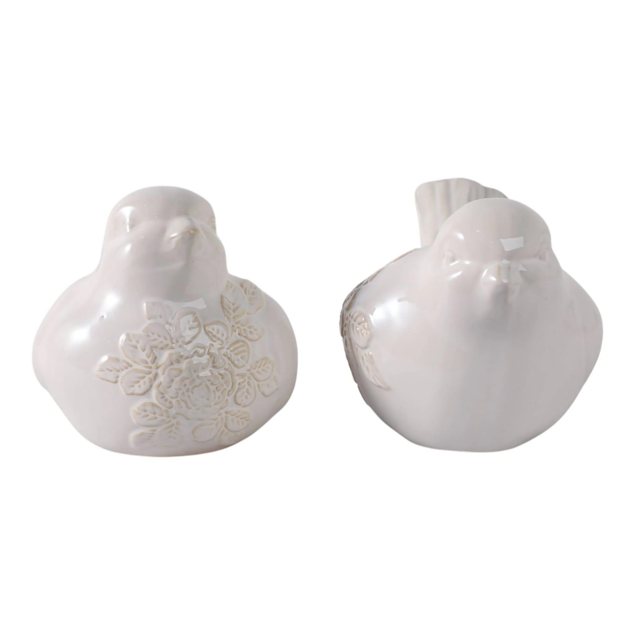 Cer, S/2, 8" Birds With Flower Decals, Ivory - Image 3