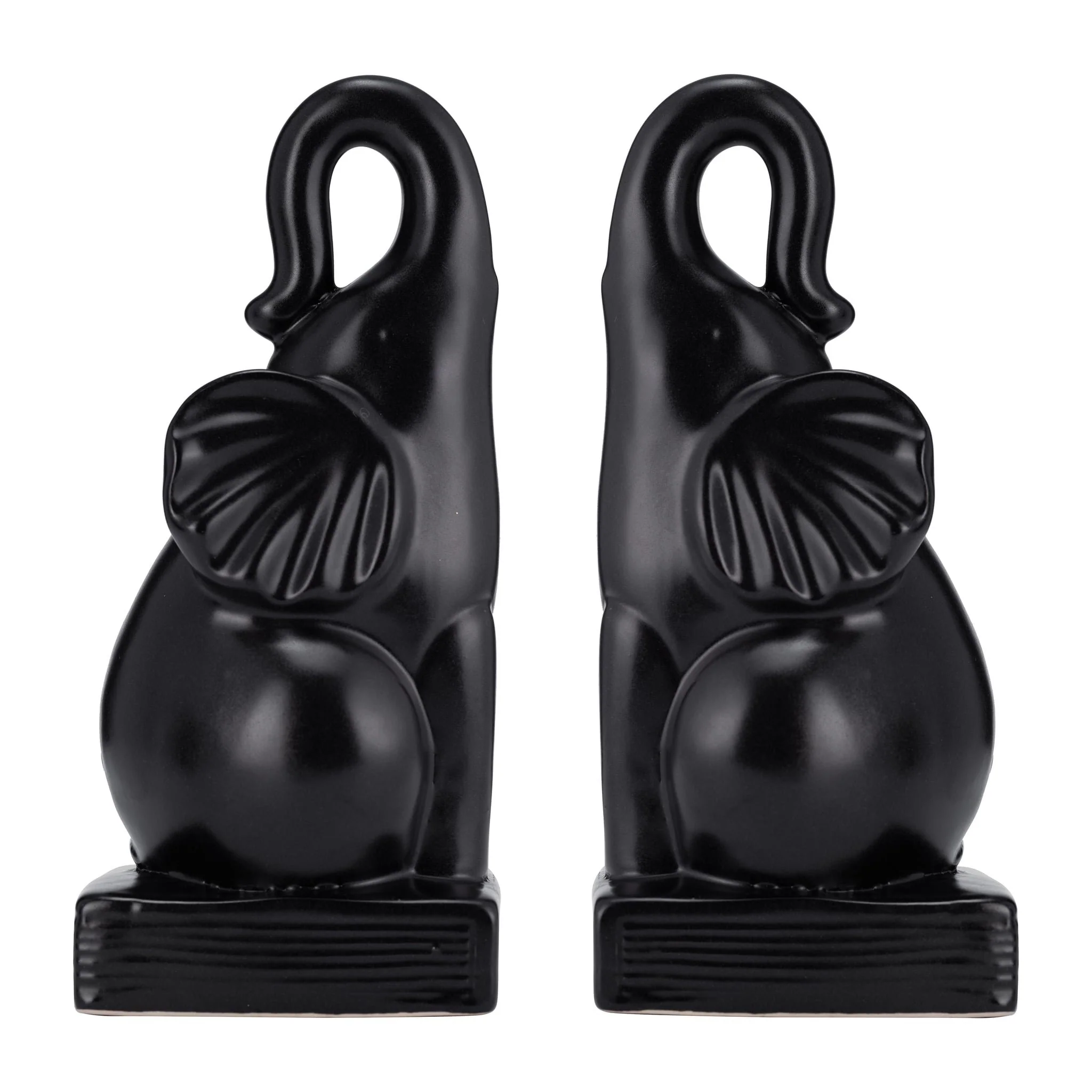 Cer, S/2 8"h Elephant Bookends, Black