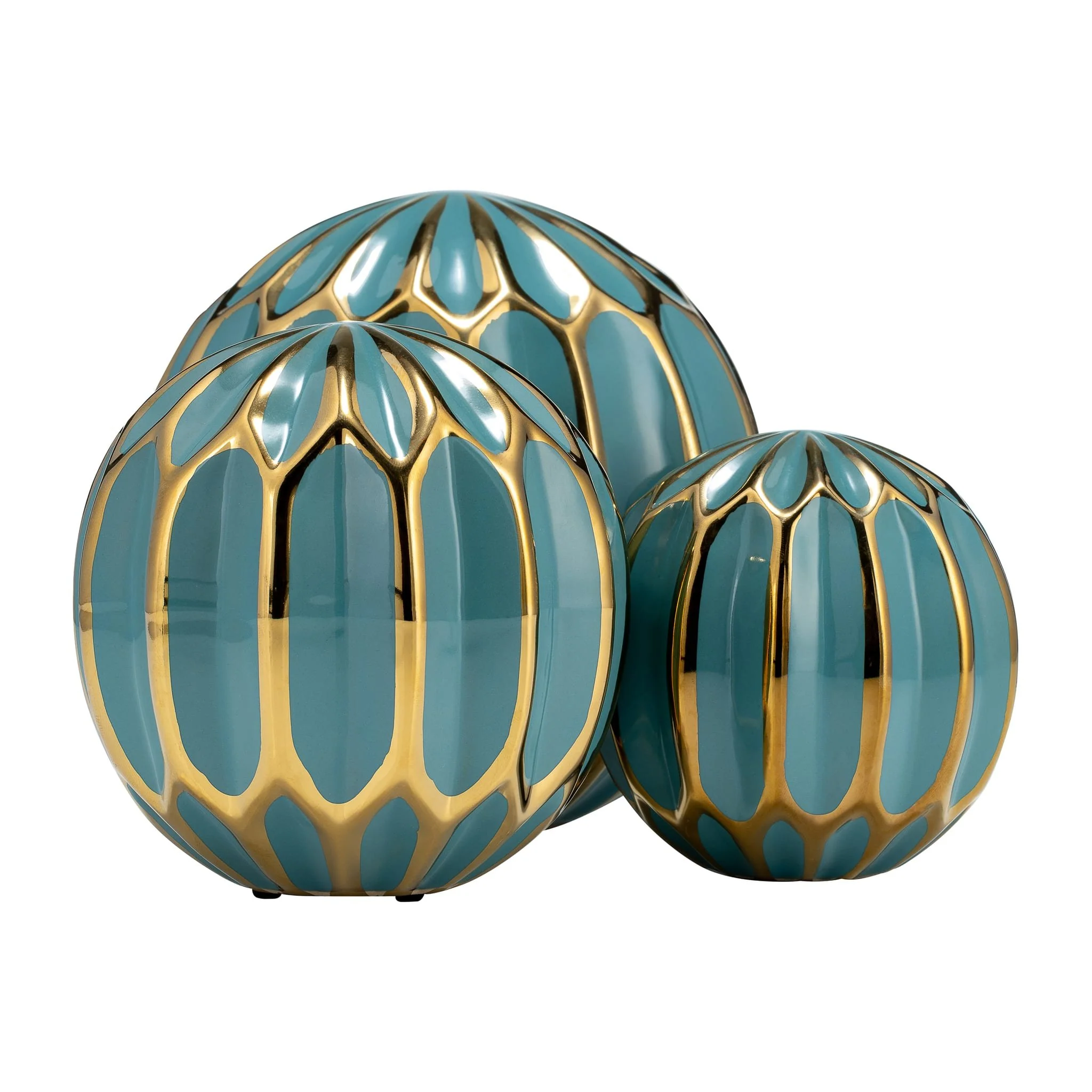 Cer S/3 4/5/6" Orbs, Turq/gold - Image 5