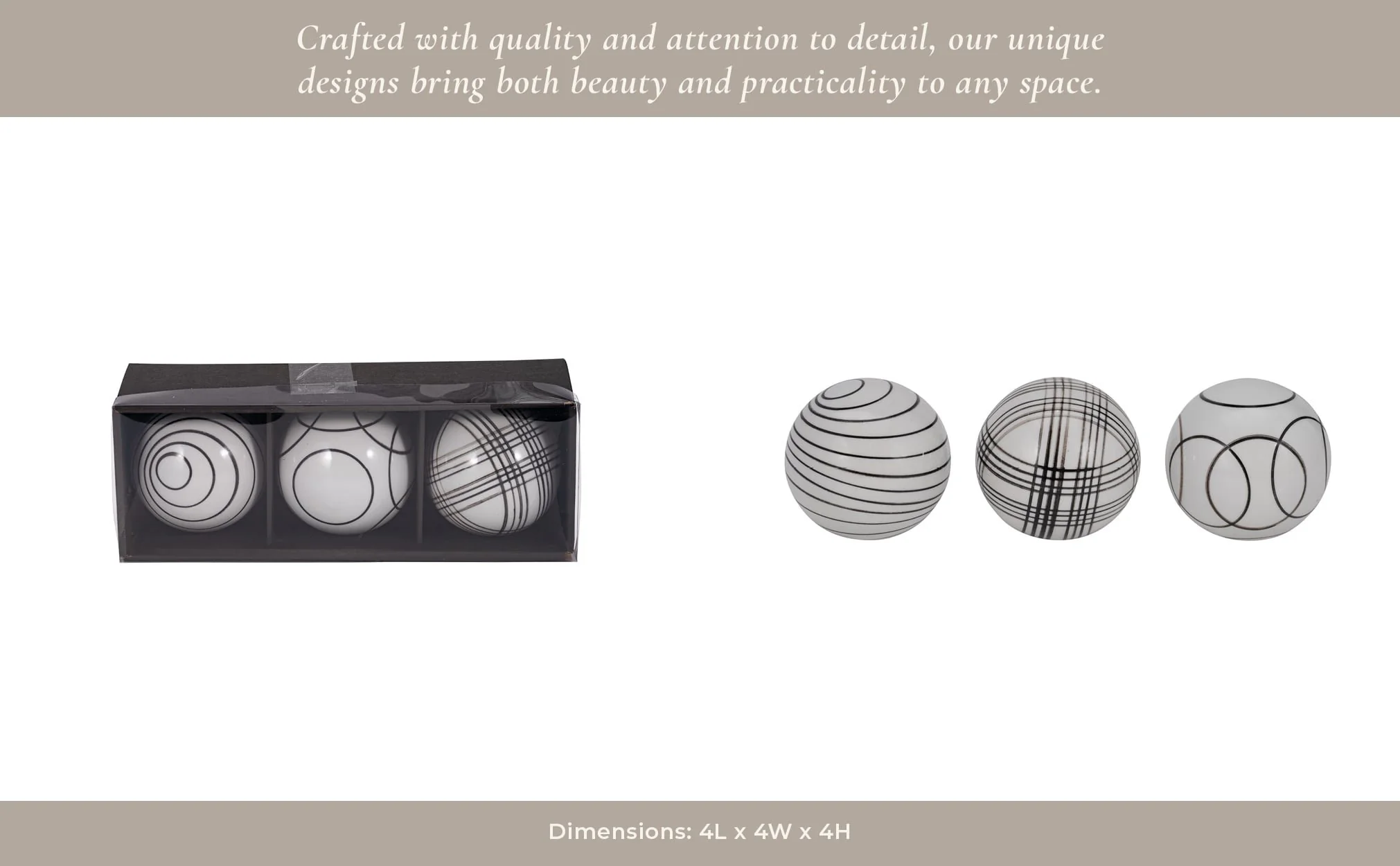 Cer, S/3 4" Assorted Painted Orbs, Black - Image 13
