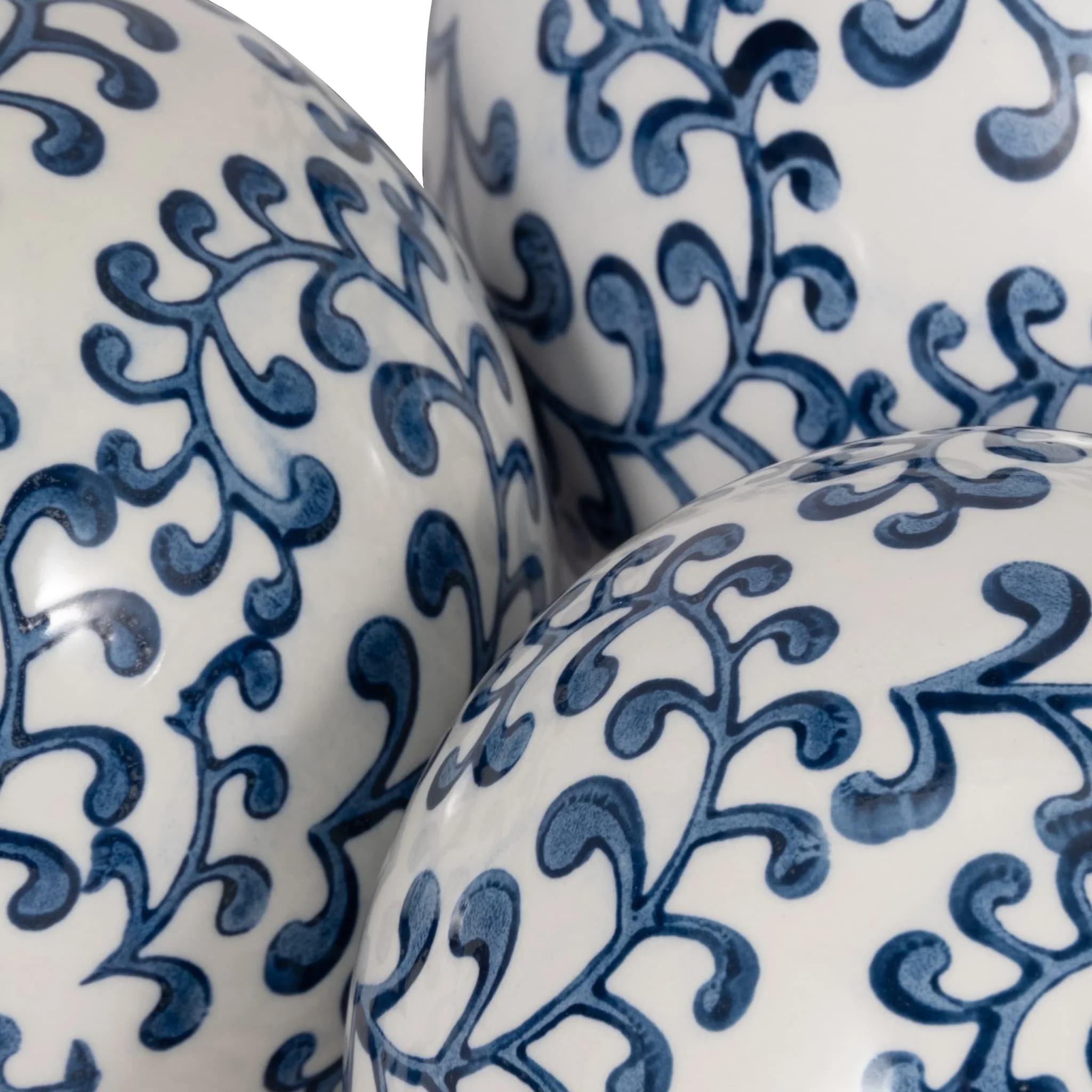 Cer, S/3 Chinoiserie Fern Orbs, 4/5/6" Blue/wht - Image 4