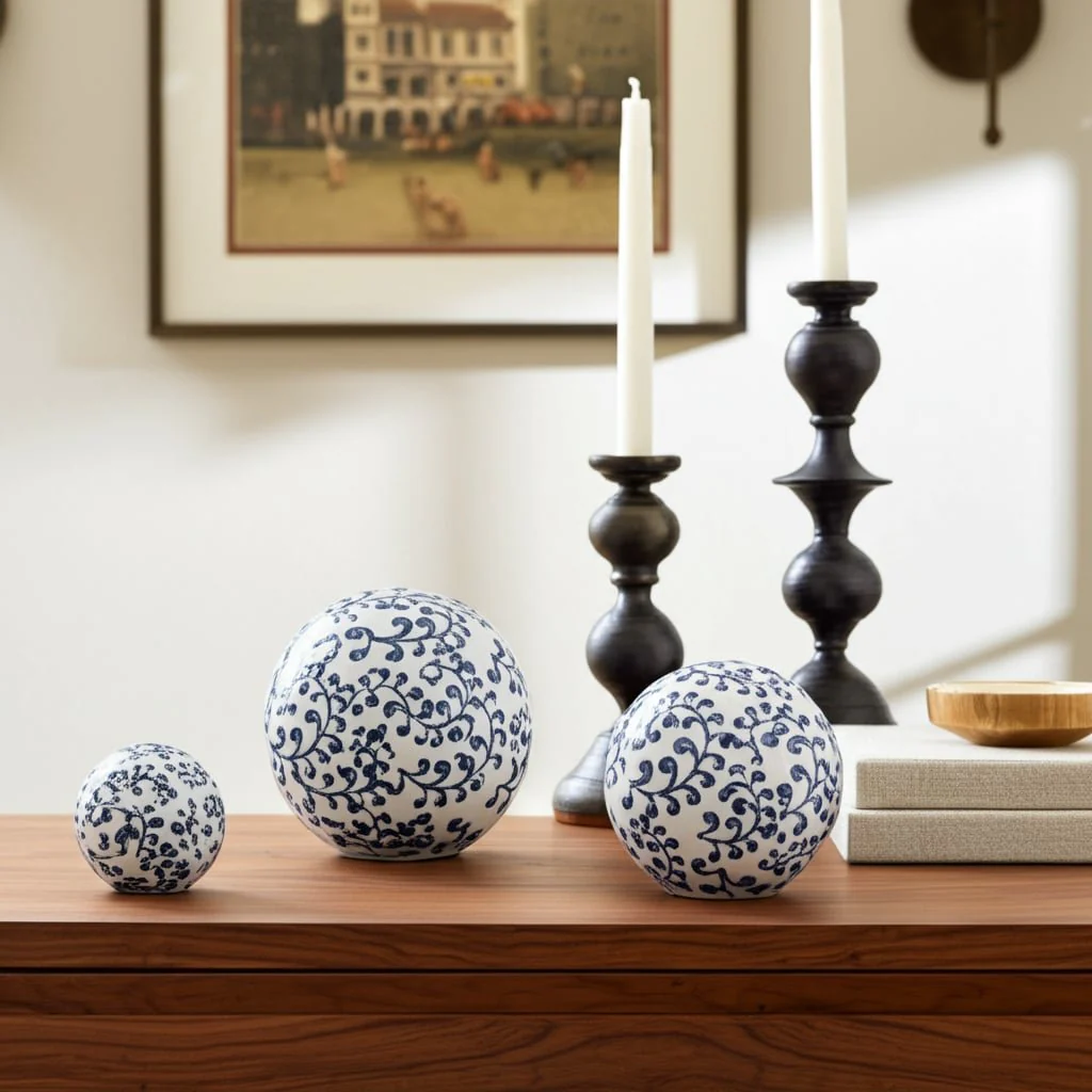 Cer, S/3 Chinoiserie Fern Orbs, 4/5/6" Blue/wht - Image 8