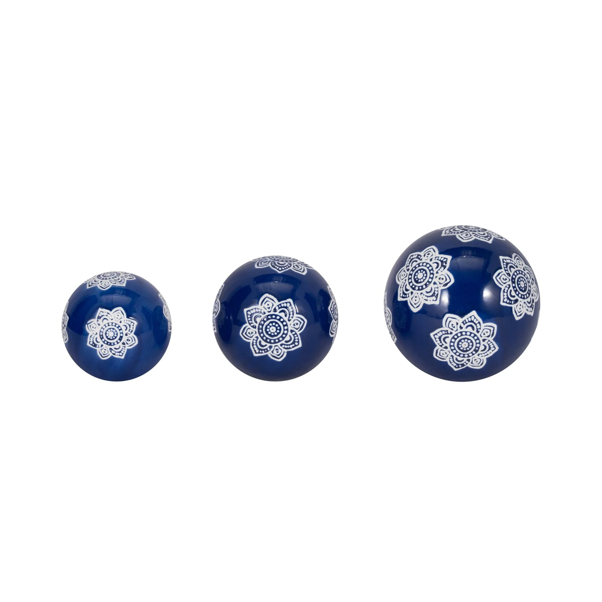 Cer, S/3 Chinoiserie Lotus Orbs, 4/5/6" Blue/wht