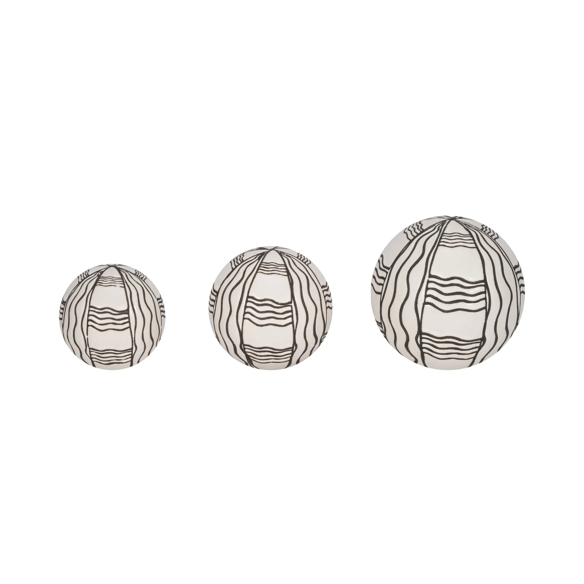 Cer,s/3 Curvy Line Painted Orbs, 4/5/6", Blk