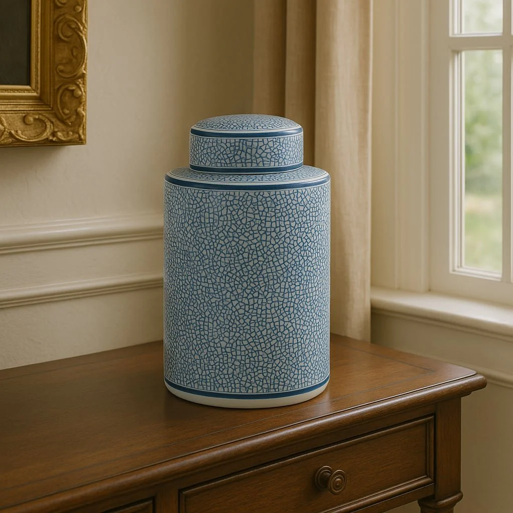 Ceramic 12" Jar, Crackle Blue - Image 11
