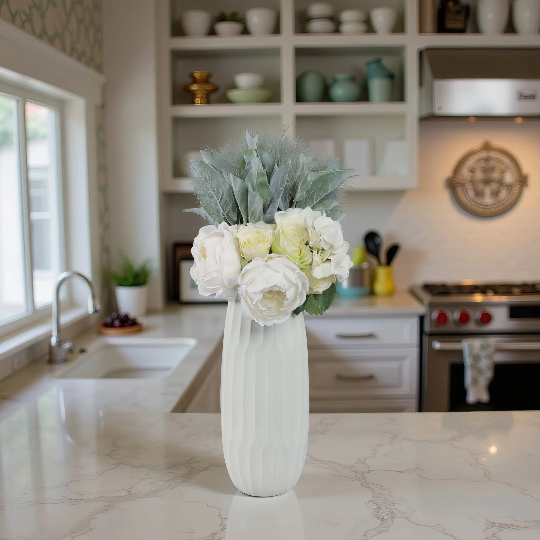 Ceramic 14" Vase , White - Image 13