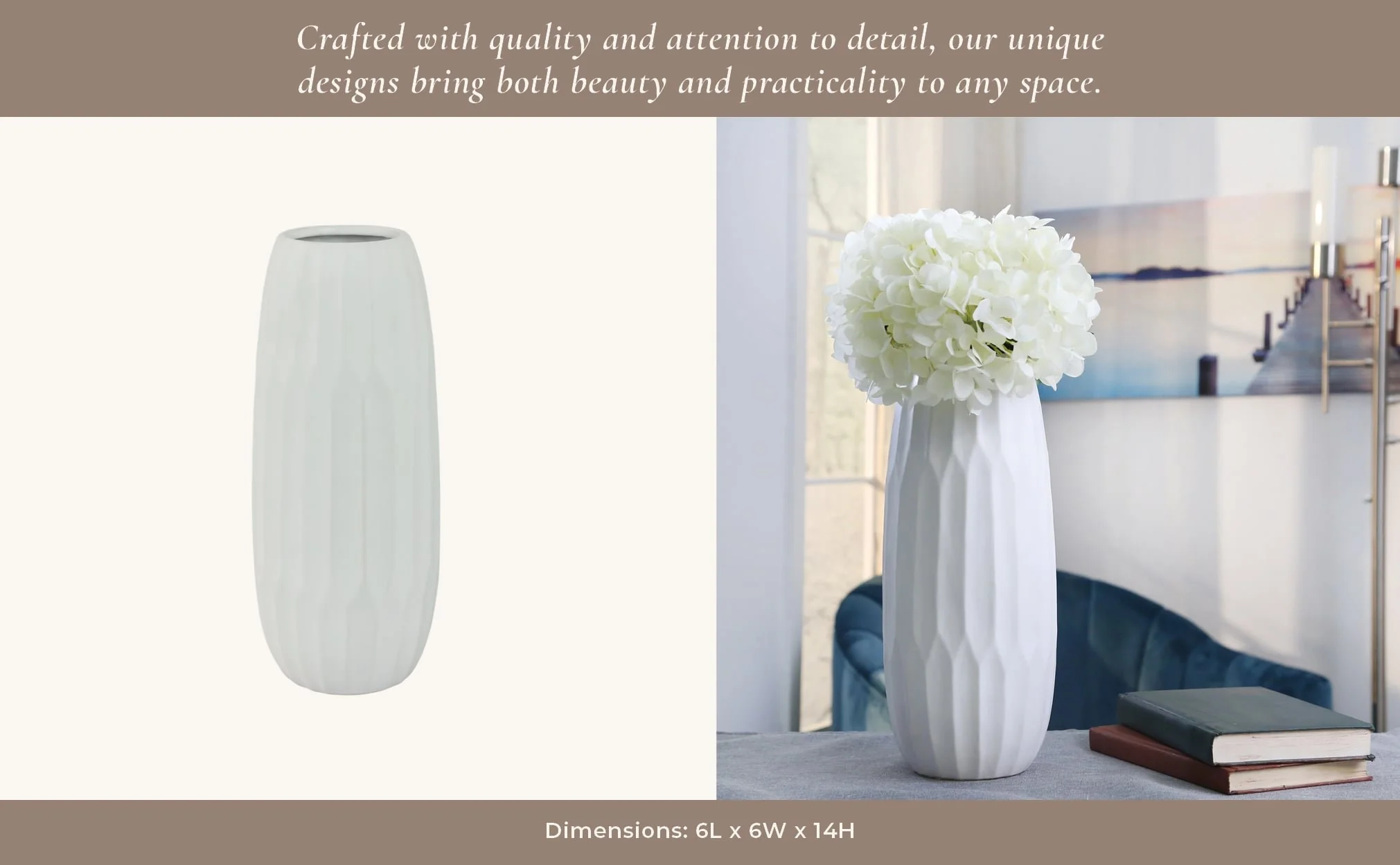 Ceramic 14" Vase , White - Image 14