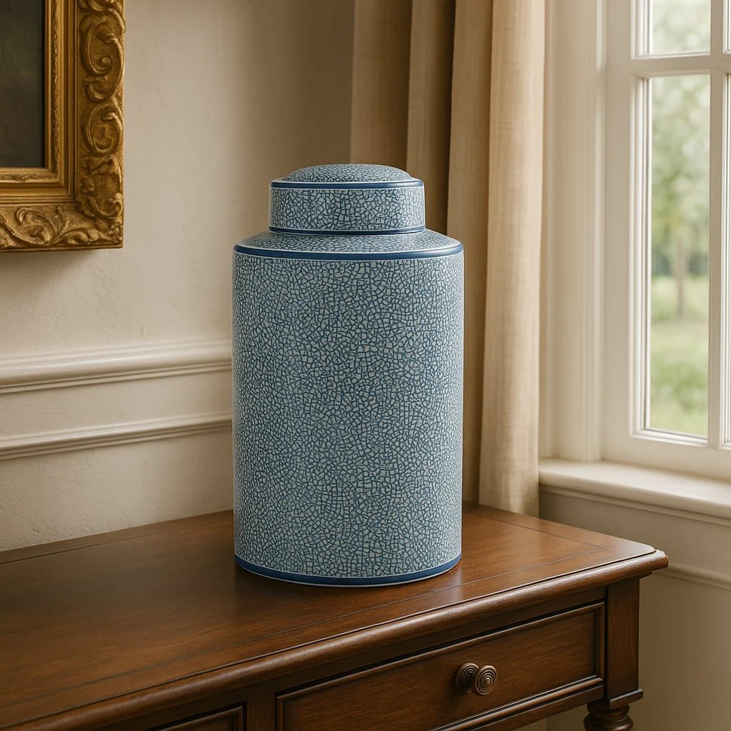 Ceramic 16" Jar, Crackle Blue - Image 11