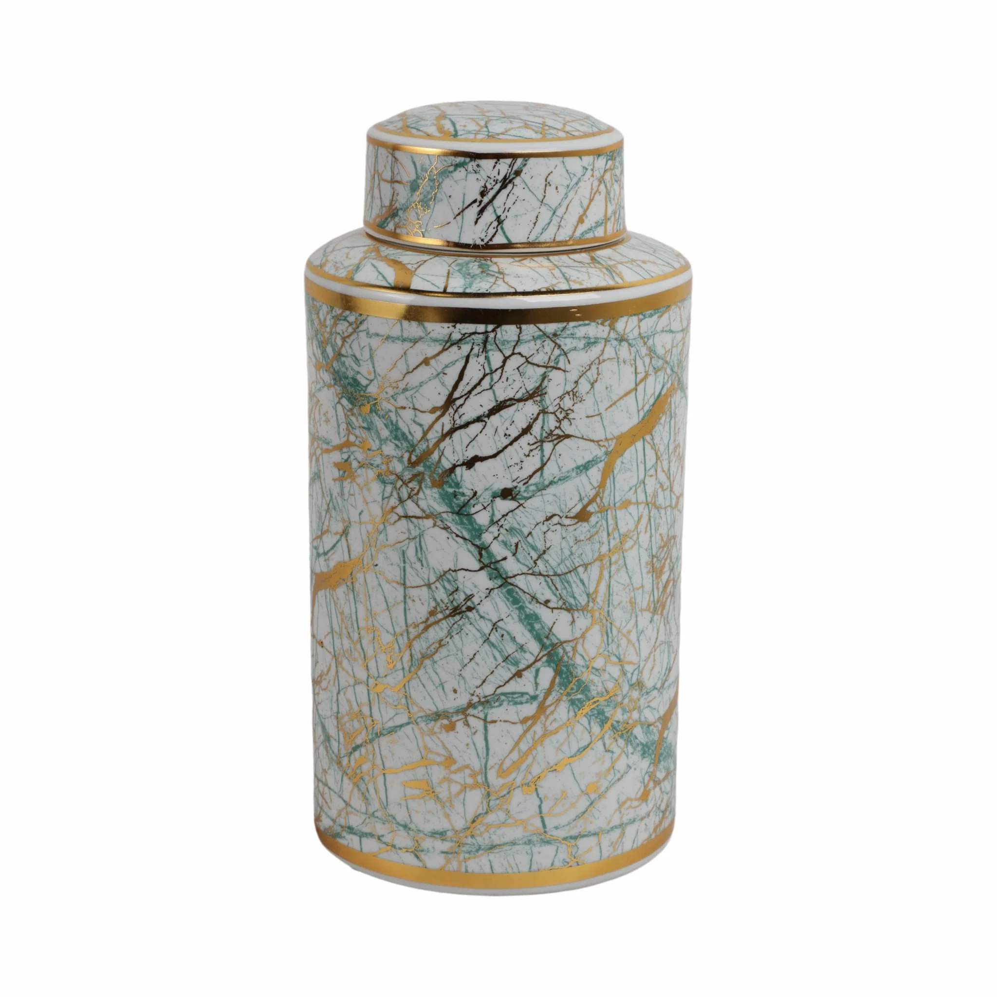 Ceramic 16" Jar With Gold Lid, Green