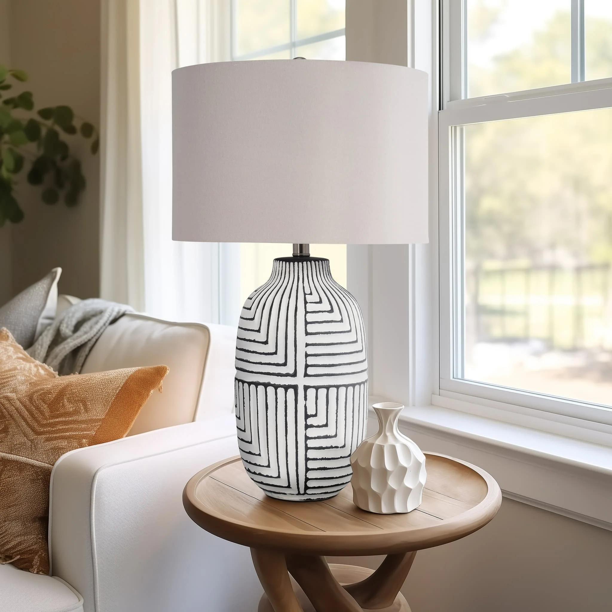 Ceramic, 26" Tribal Textured Table Lamp, White - Image 11