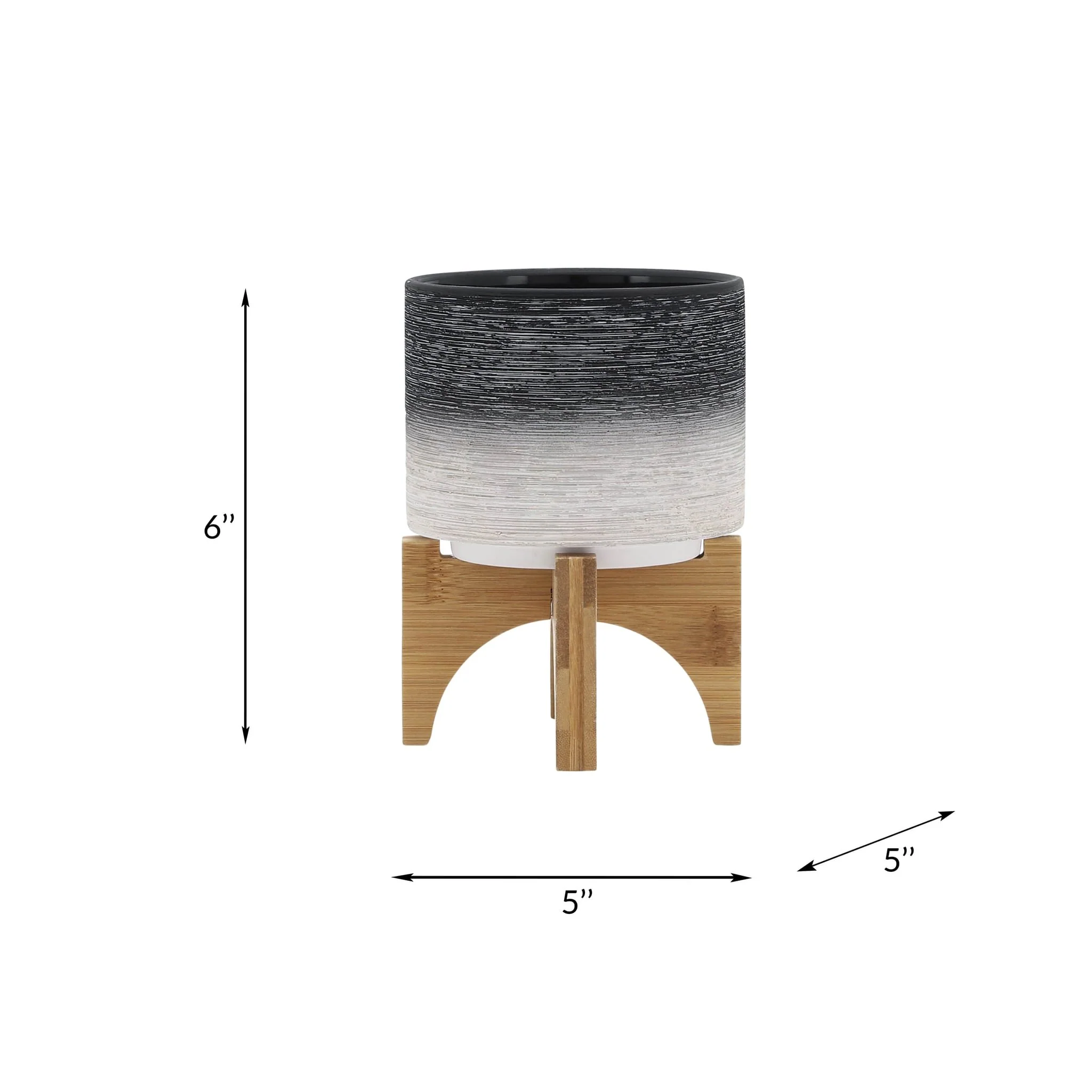 Ceramic 5" Planter On Wooden Stand, Gray - Image 8