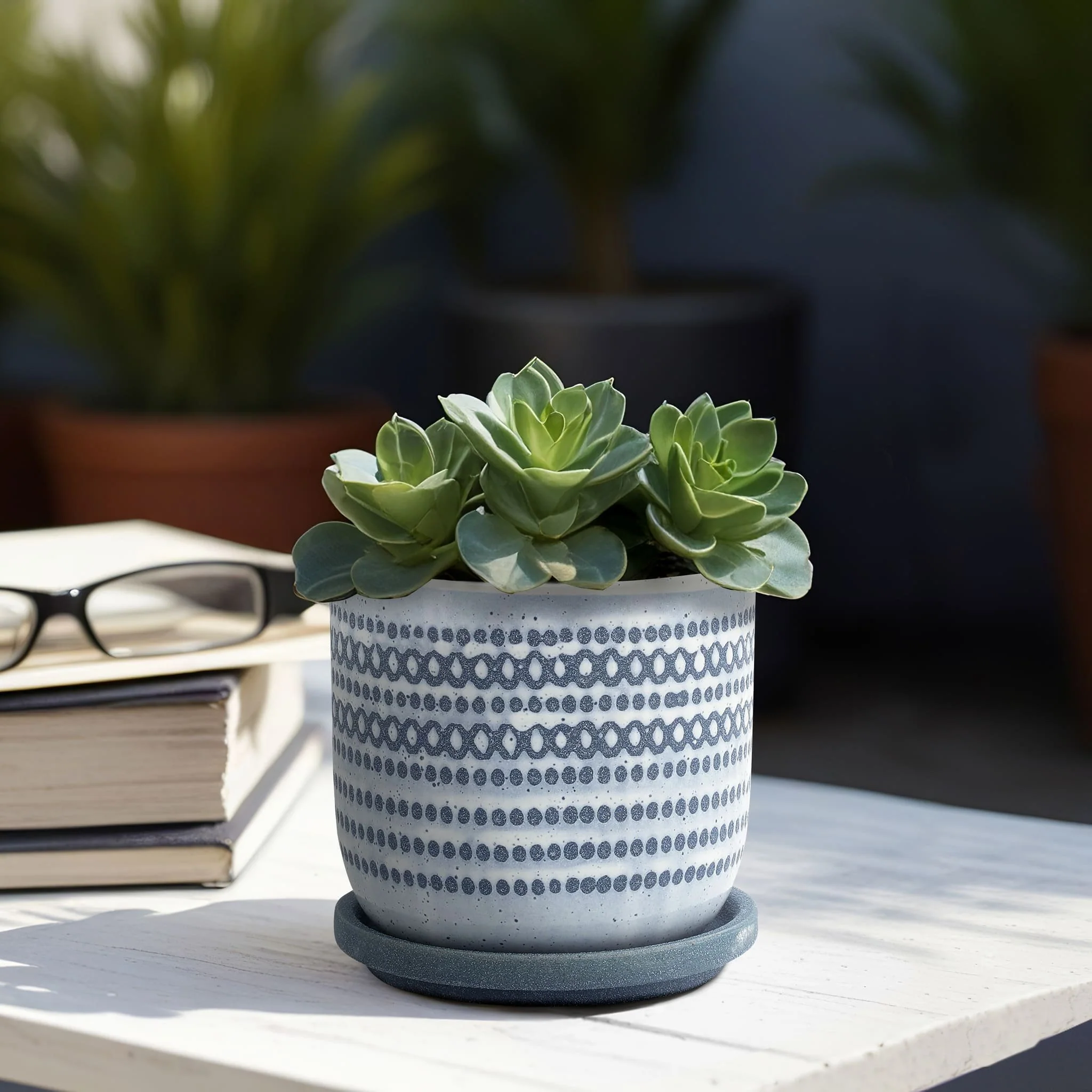 Ceramic 5" Planter W/ Saucer, Blue - Image 9