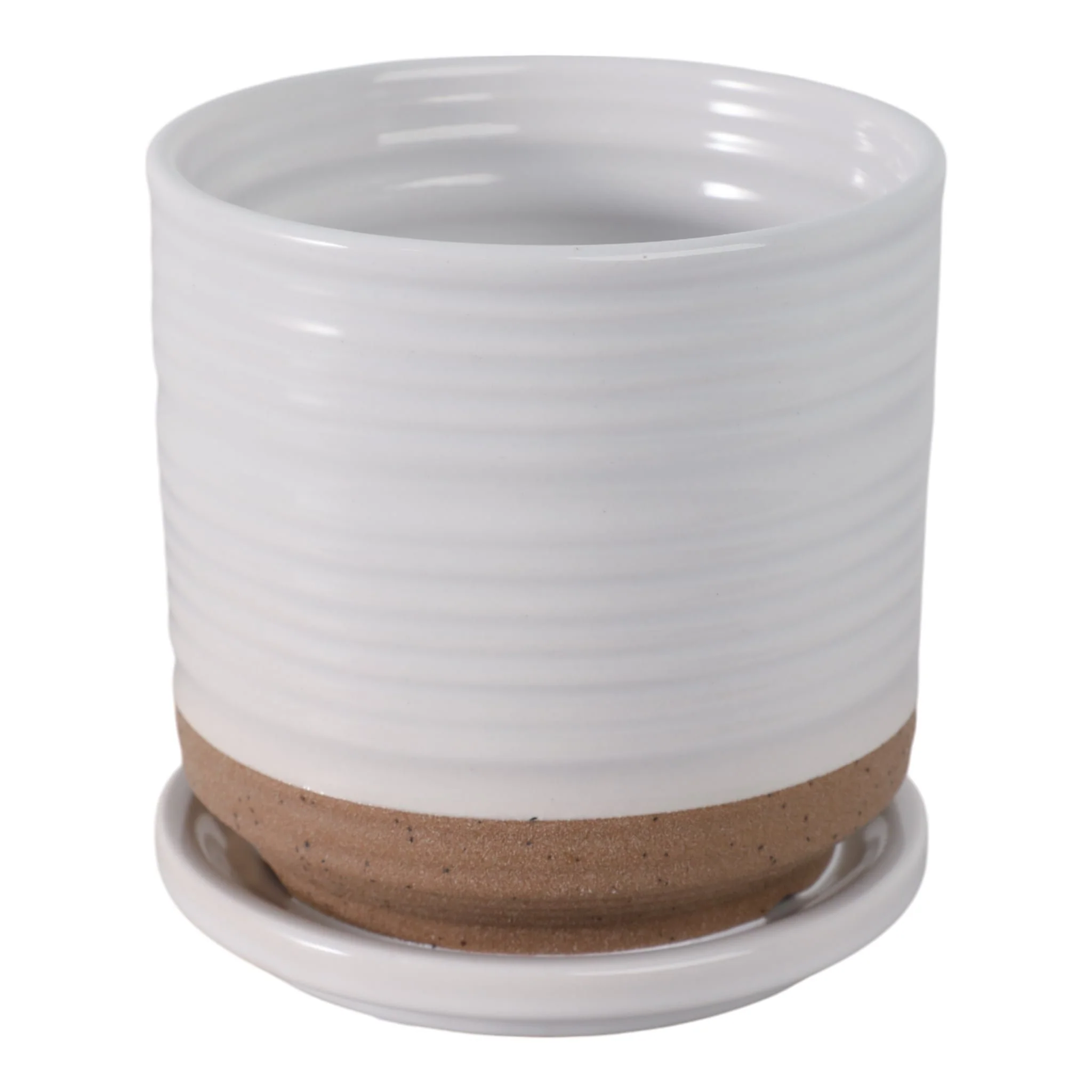 Ceramic 5" Planter W/ Saucer, White