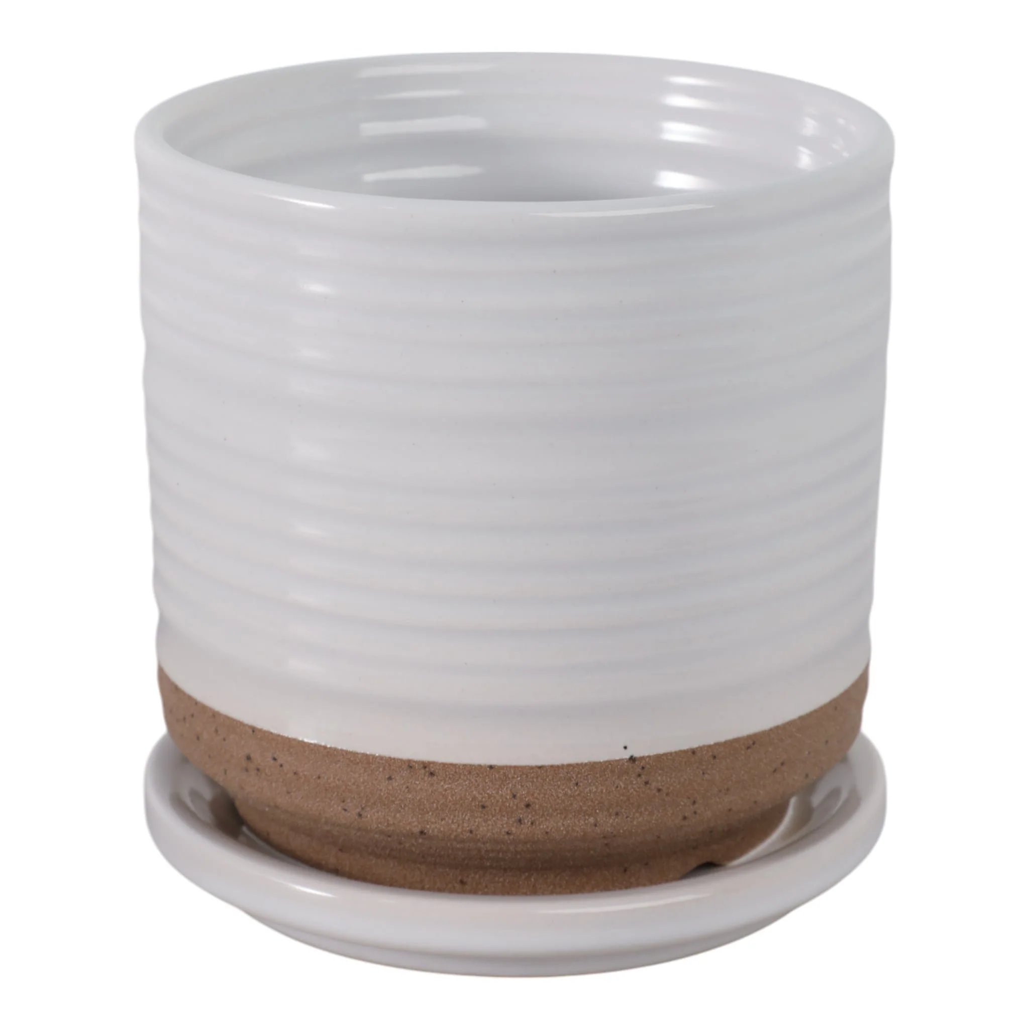 Ceramic 5" Planter W/ Saucer, White - Image 4