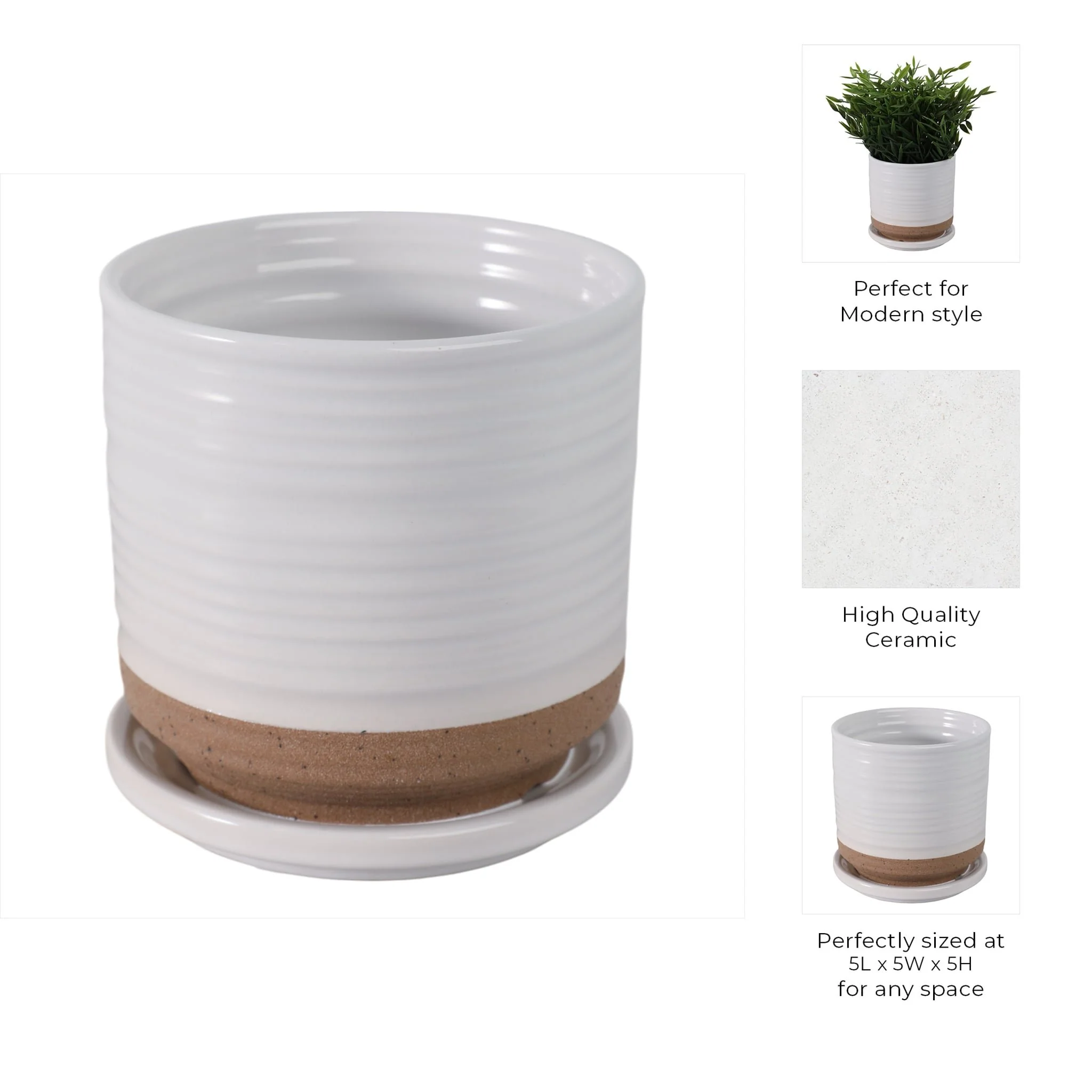 Ceramic 5" Planter W/ Saucer, White - Image 9