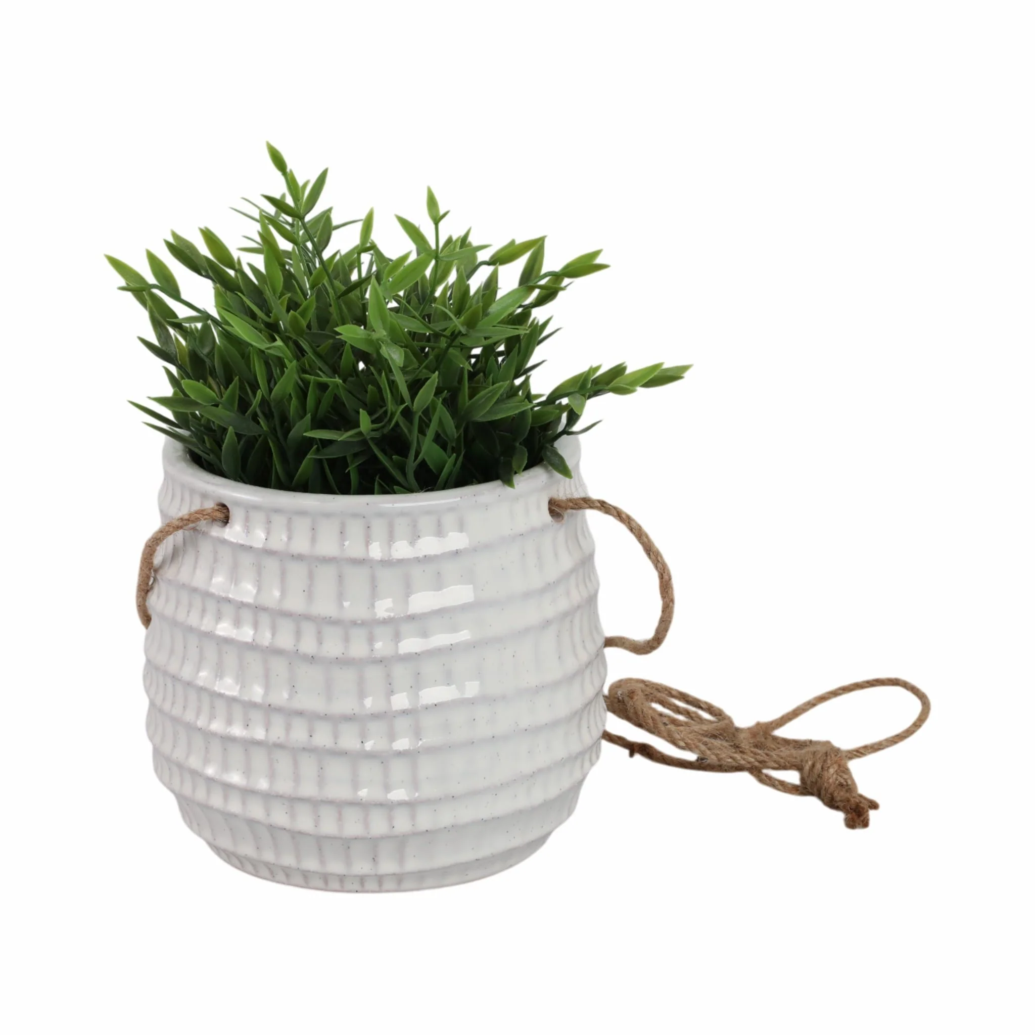 Ceramic 6" Dimpled Hanging Planter, Beige - Image 2