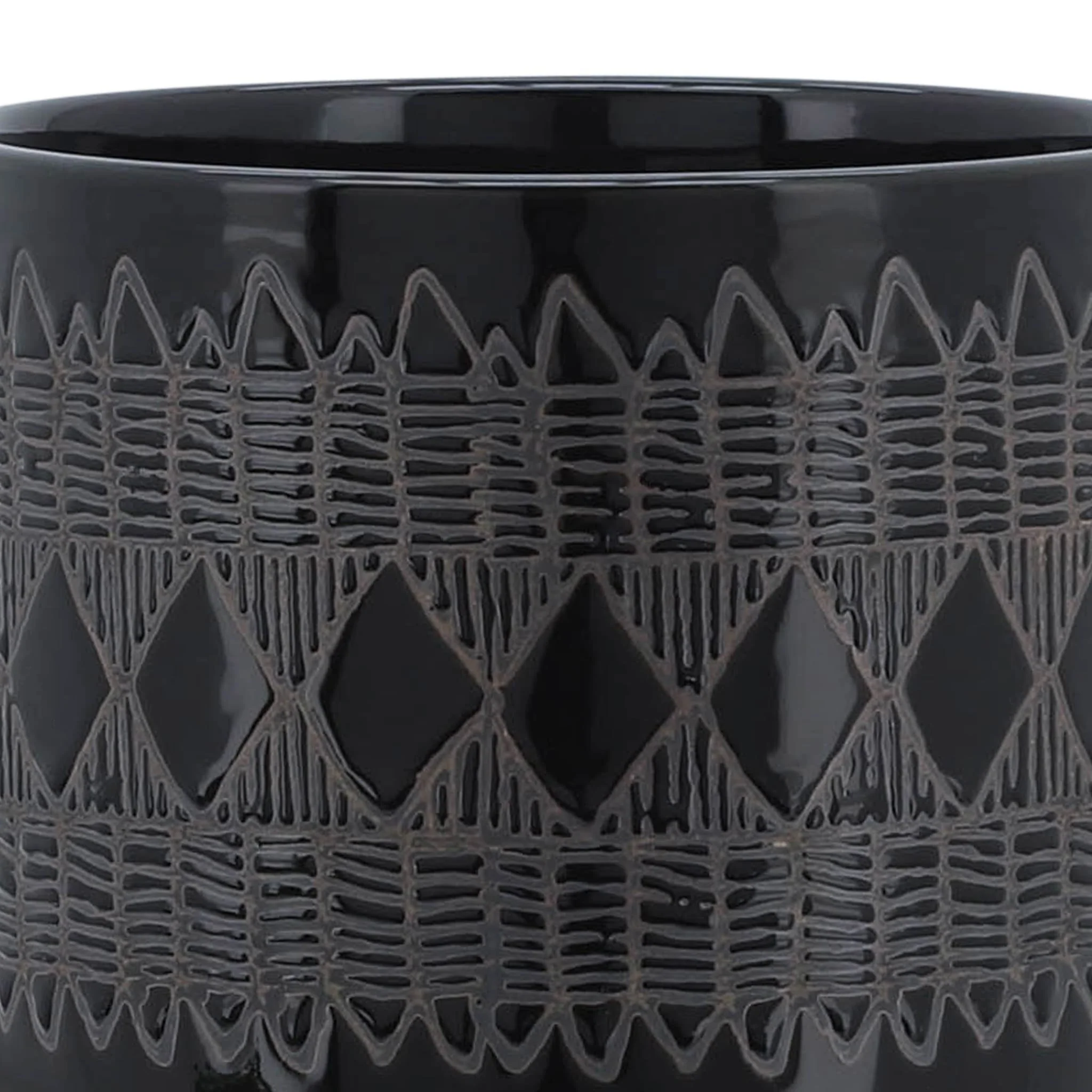 Ceramic 8" Aztec Planter On Wooden Stand, Black - Image 6