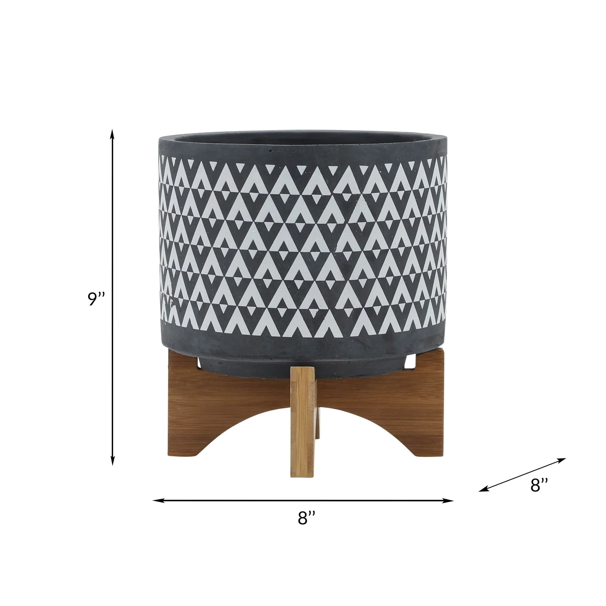 Ceramic 8" Aztec Planter On Wooden Stand, Gray - Image 8