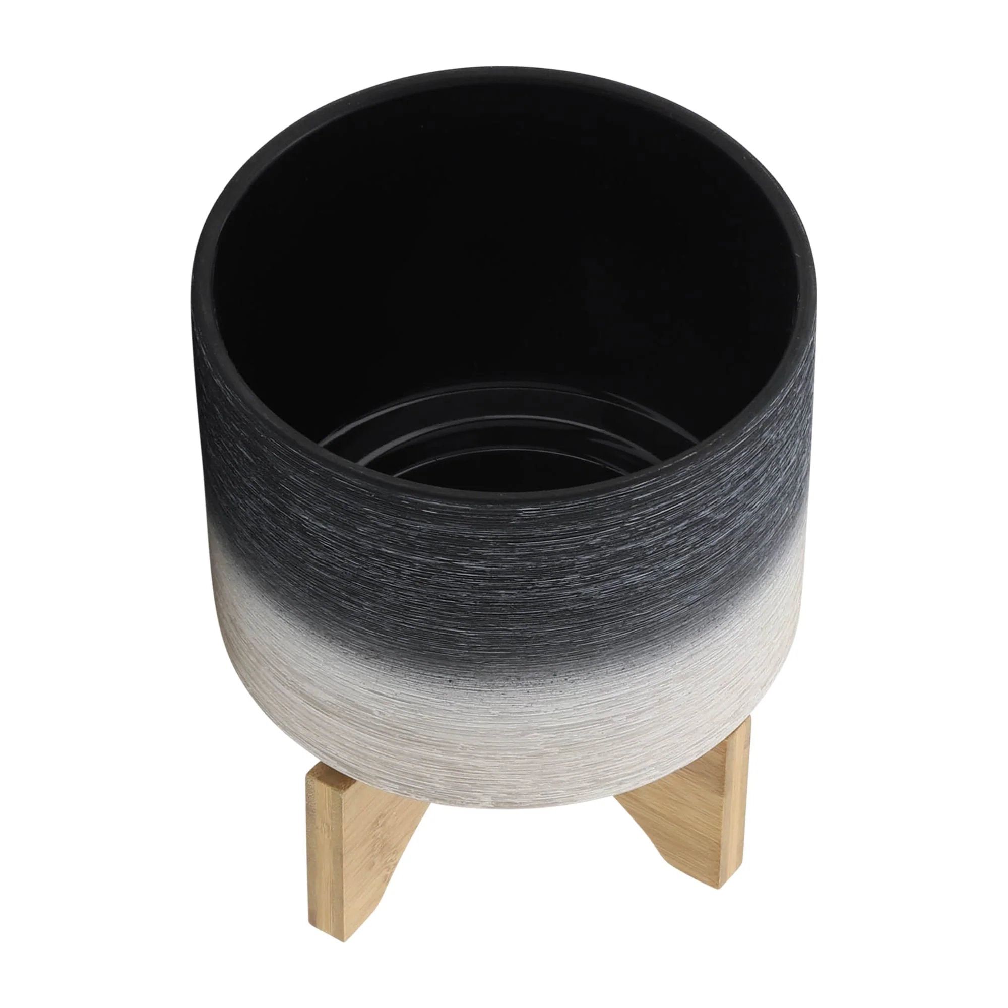 Ceramic 8" Planter On Wooden Stand, Gray - Image 4
