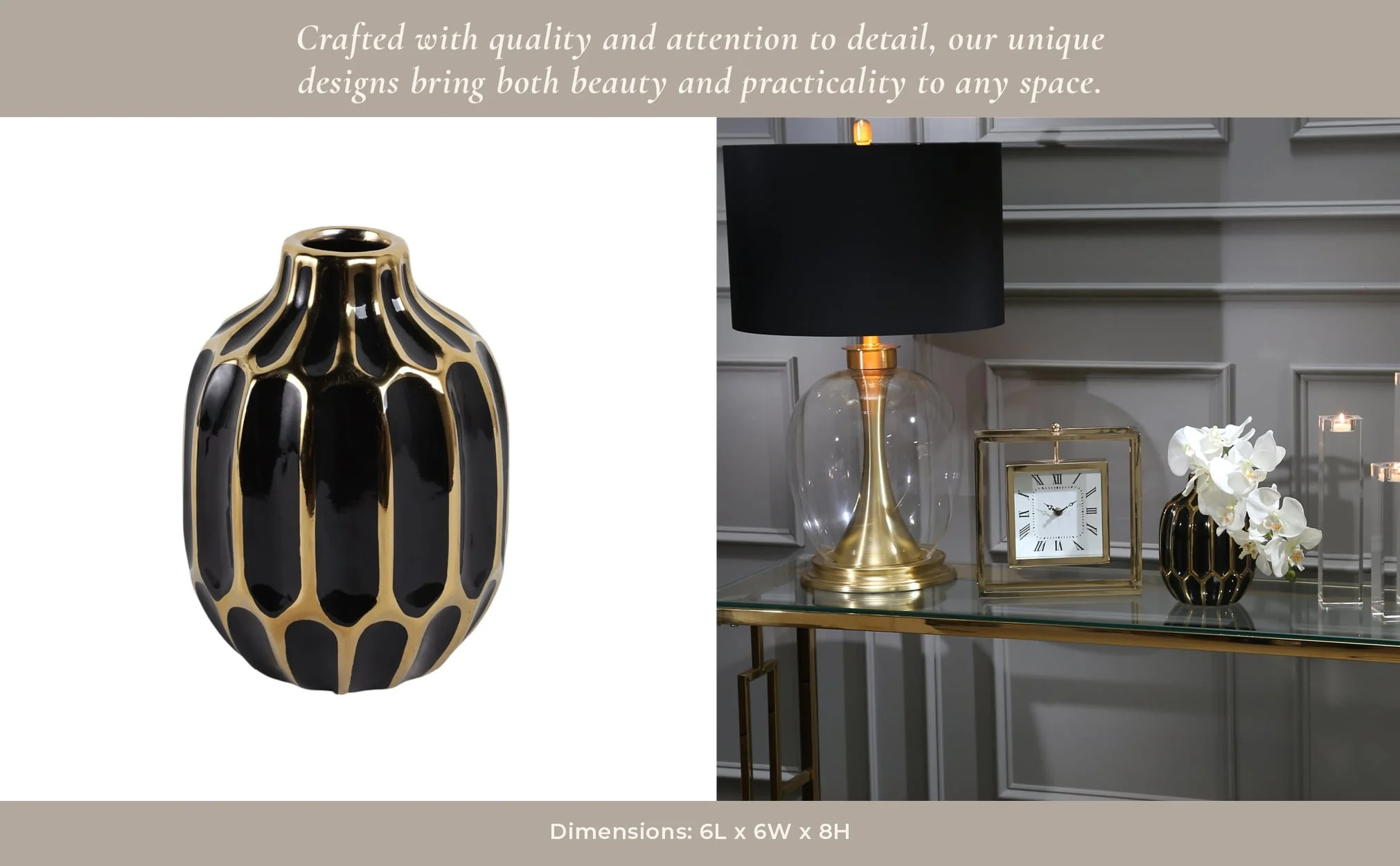 Ceramic Vase 8", Black/gold - Image 13