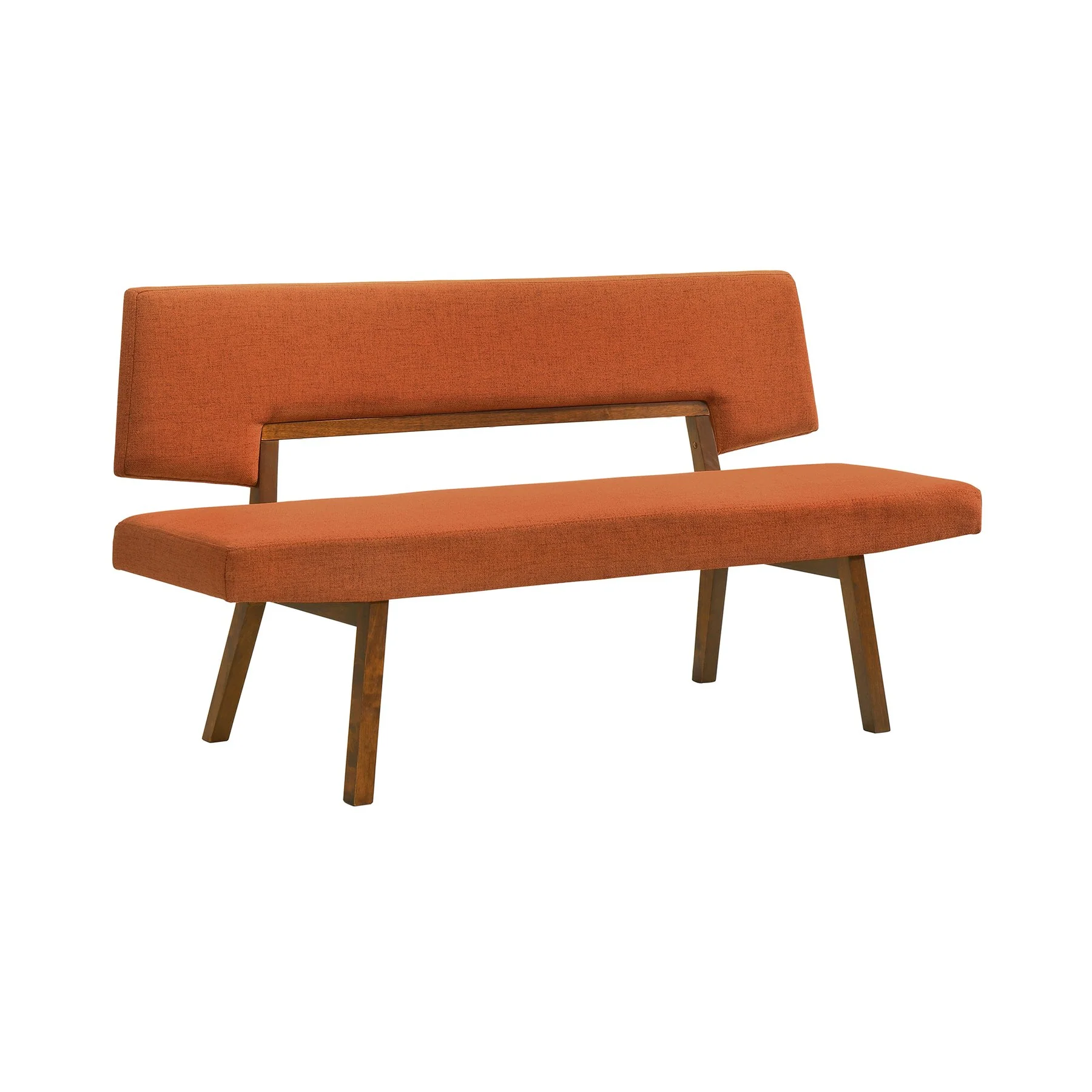 Channell 5 Piece Walnut Wood Dining Table Set with Benches in Orange Fabric - Image 2