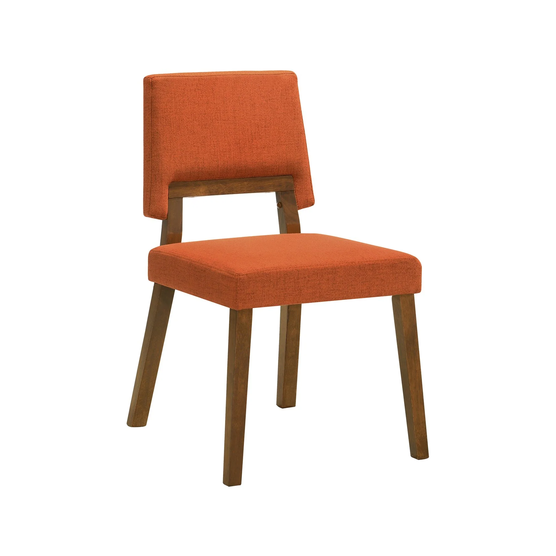 Channell 5 Piece Walnut Wood Dining Table Set with Benches in Orange Fabric - Image 4