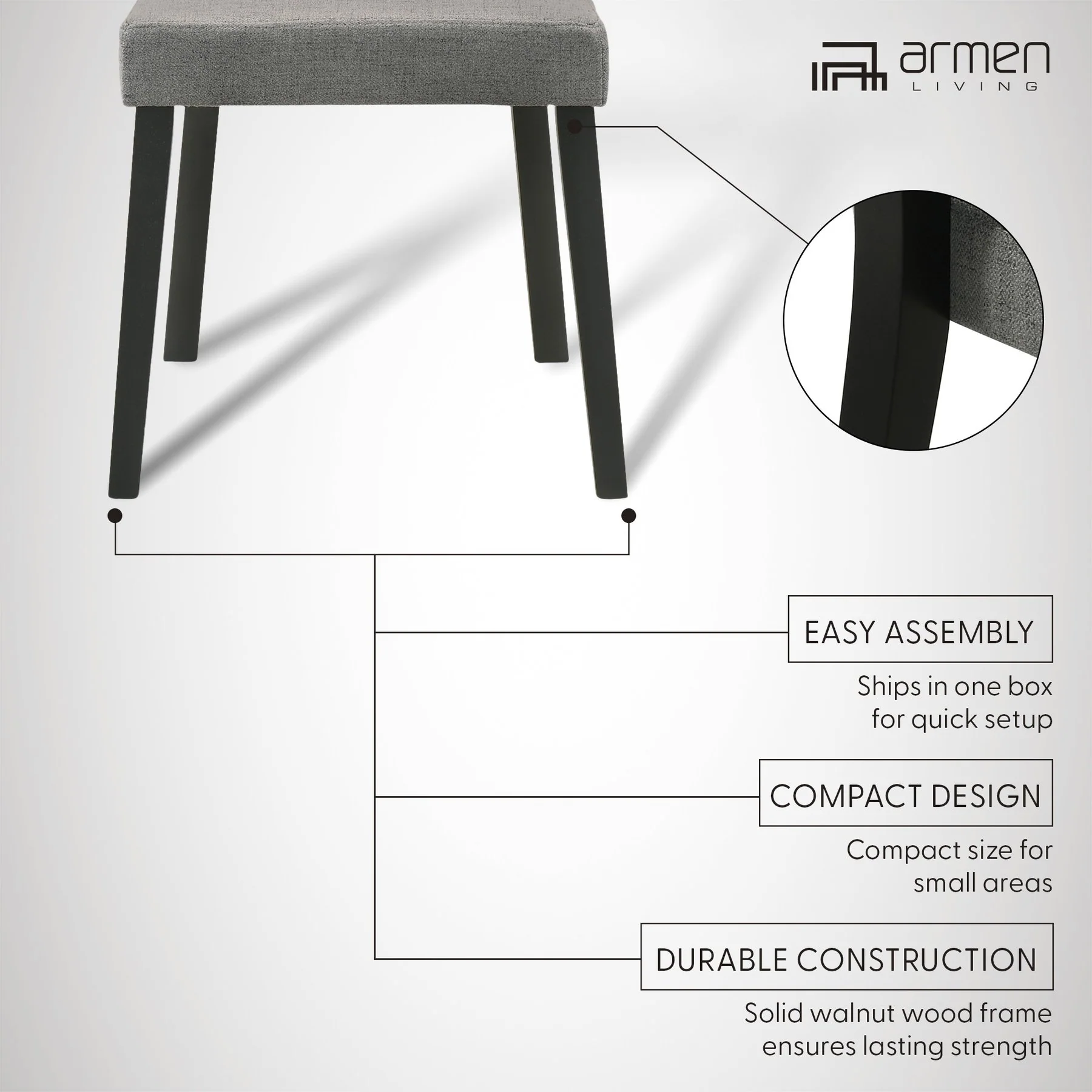 Channell Wood Dining Chair in Black Finish with Charcoal Fabric - Set of 2 - Image 11
