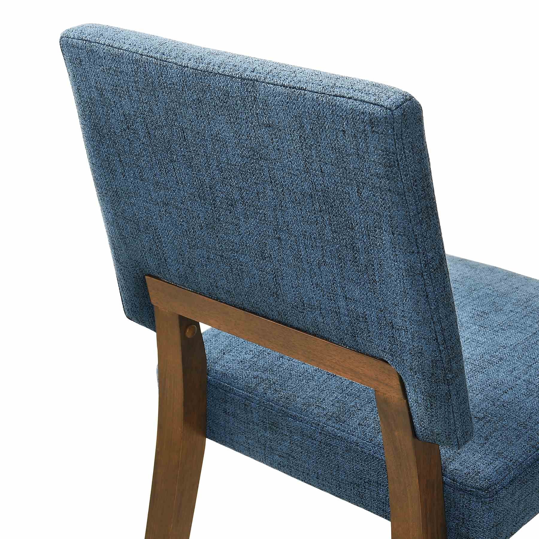 Channell Wood Dining Chair in Walnut Finish with Blue Fabric - Set of 2 - Image 6