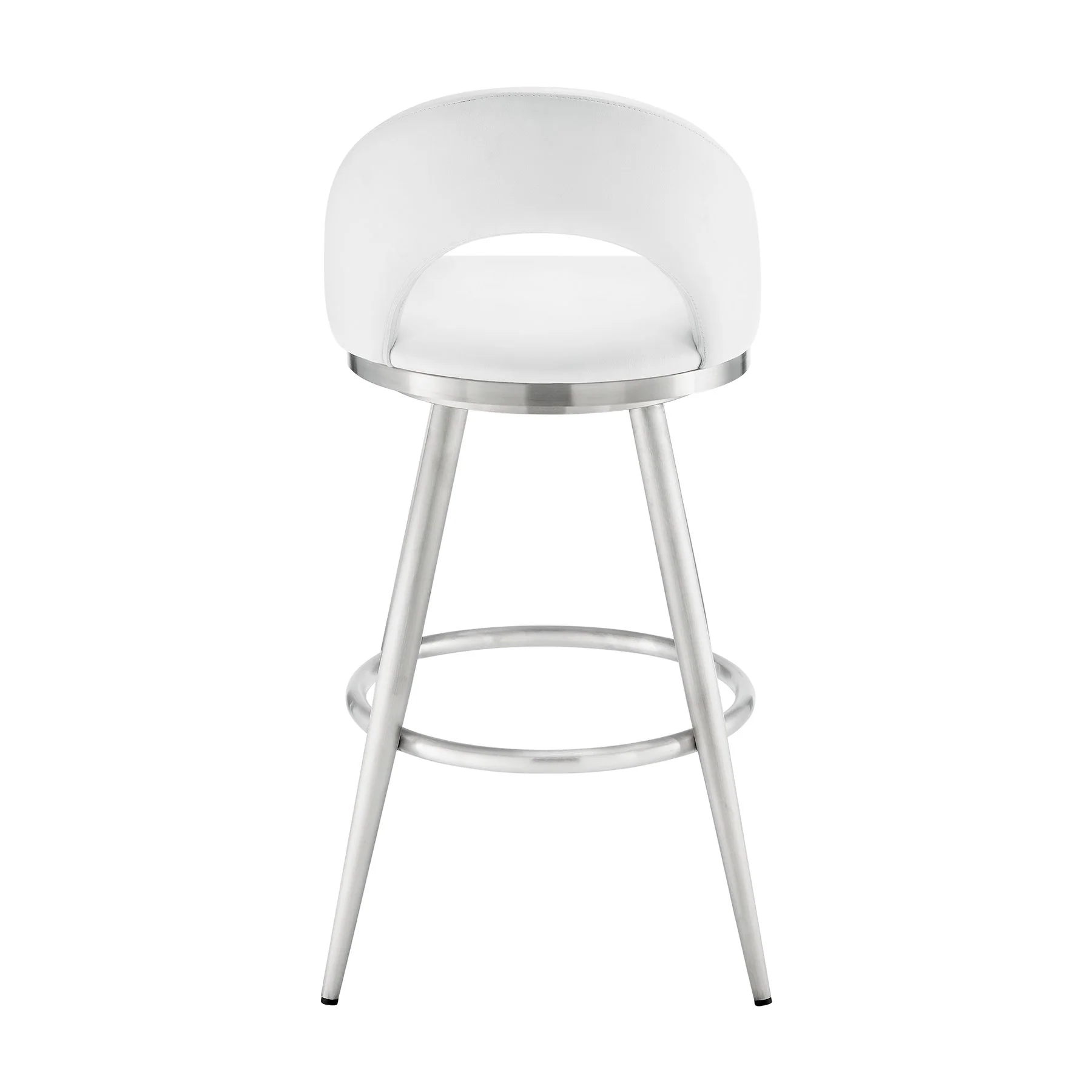 Charlotte 26" Swivel Counter Stool in Brushed Stainless Steel with White Faux Leather - Image 5