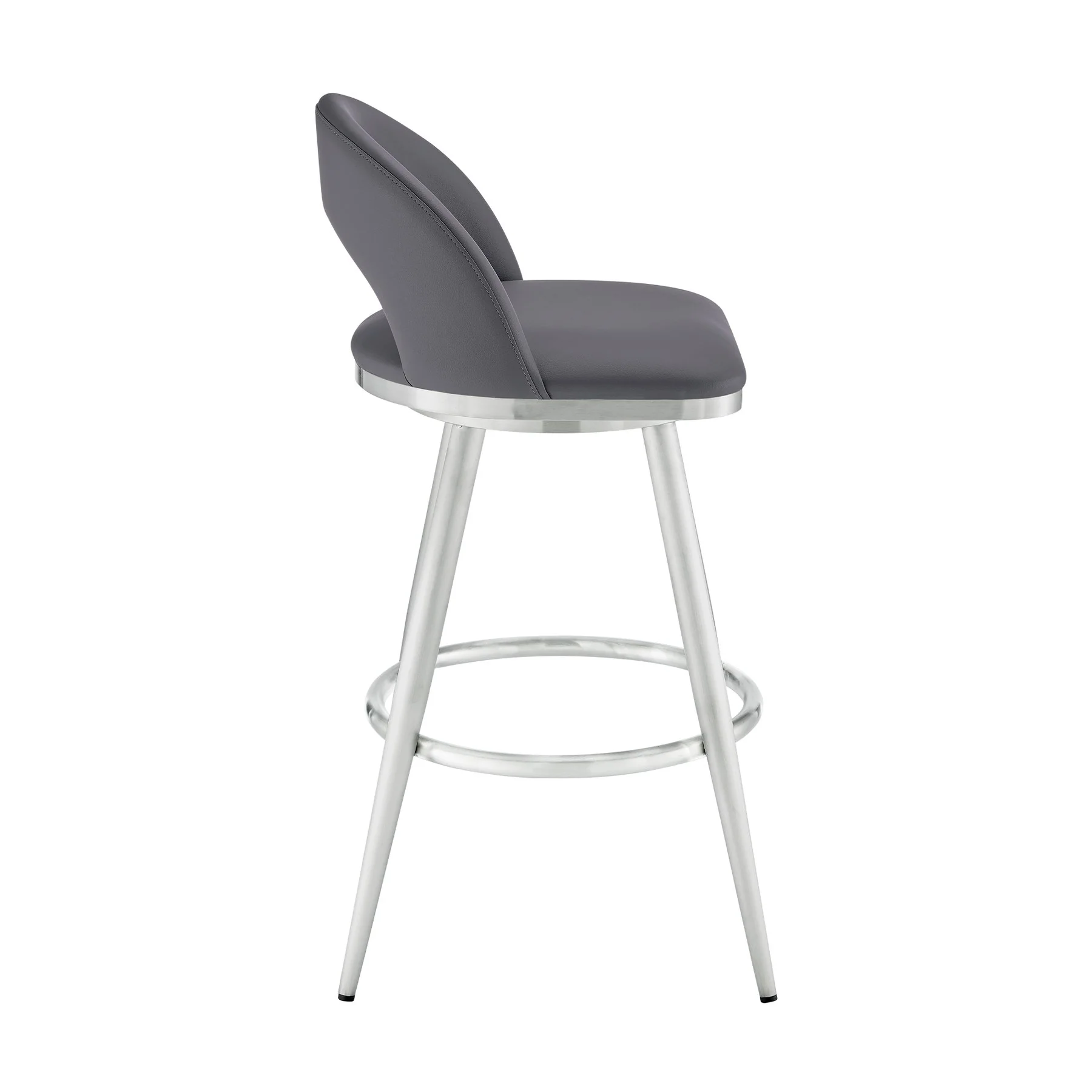 Charlotte 30" Swivel Bar Stool in Brushed Stainless Steel with Gray Faux Leather - Image 3