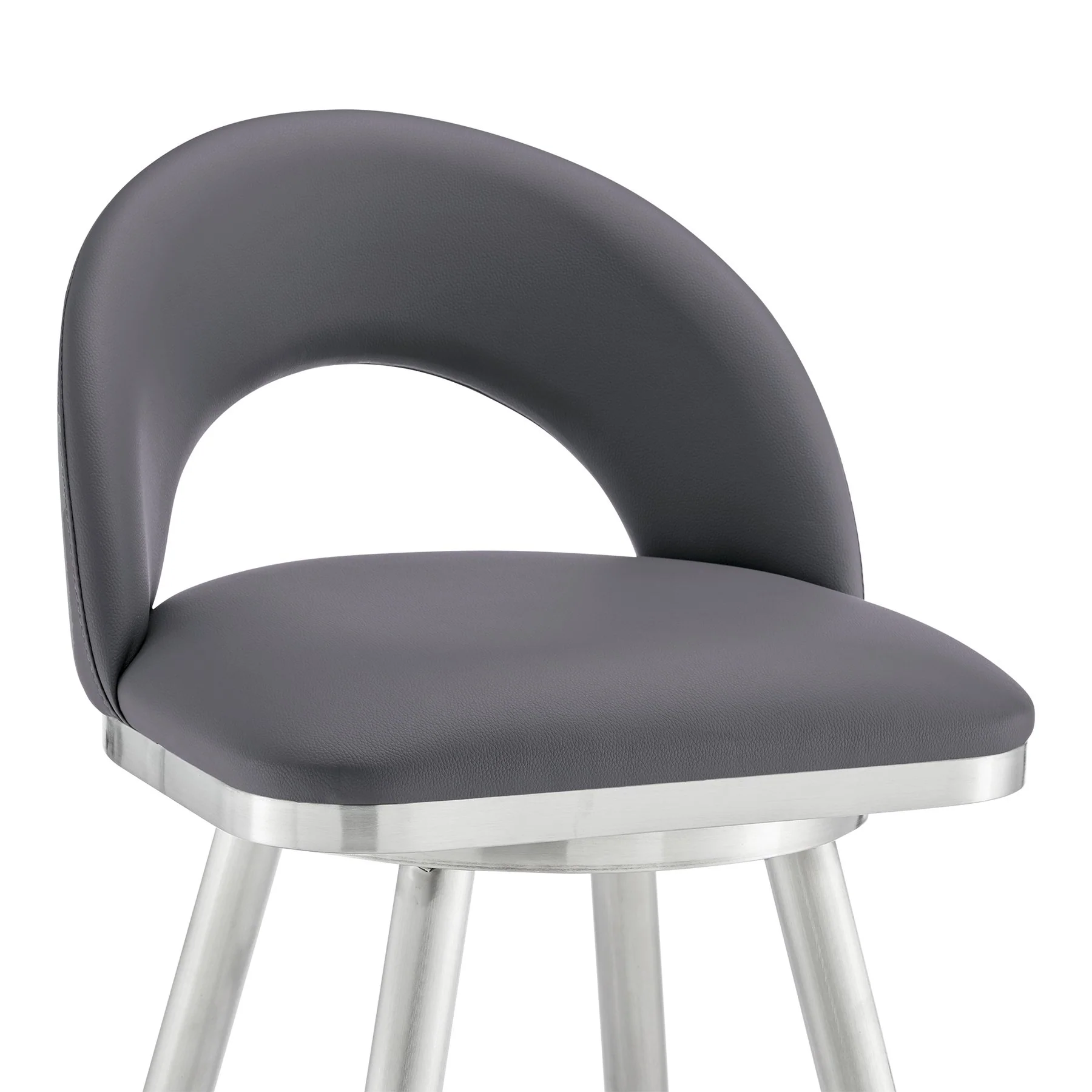 Charlotte 30" Swivel Bar Stool in Brushed Stainless Steel with Gray Faux Leather - Image 6