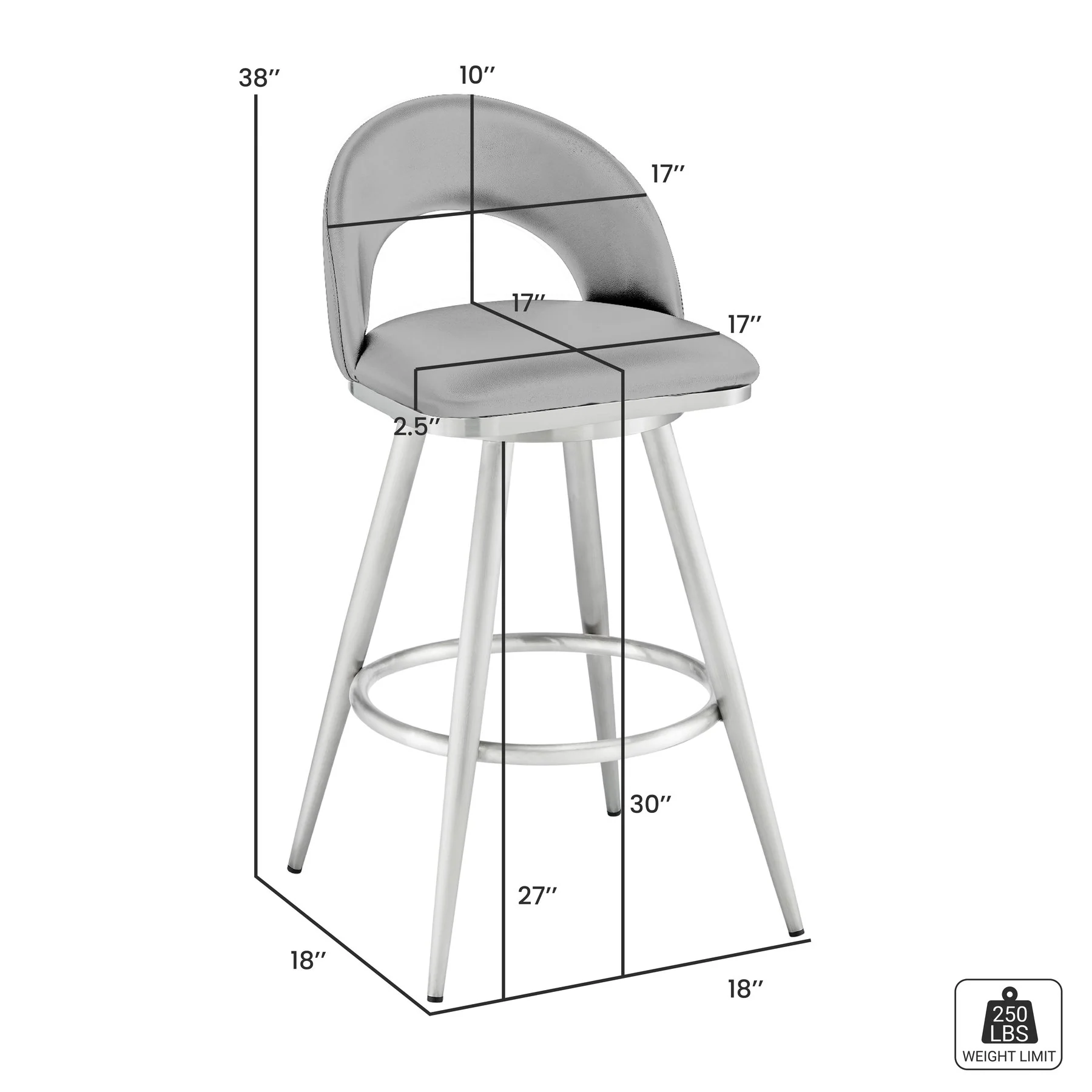 Charlotte Swivel Bar Stool in Black Metal with Gray Faux Leather - Image 10