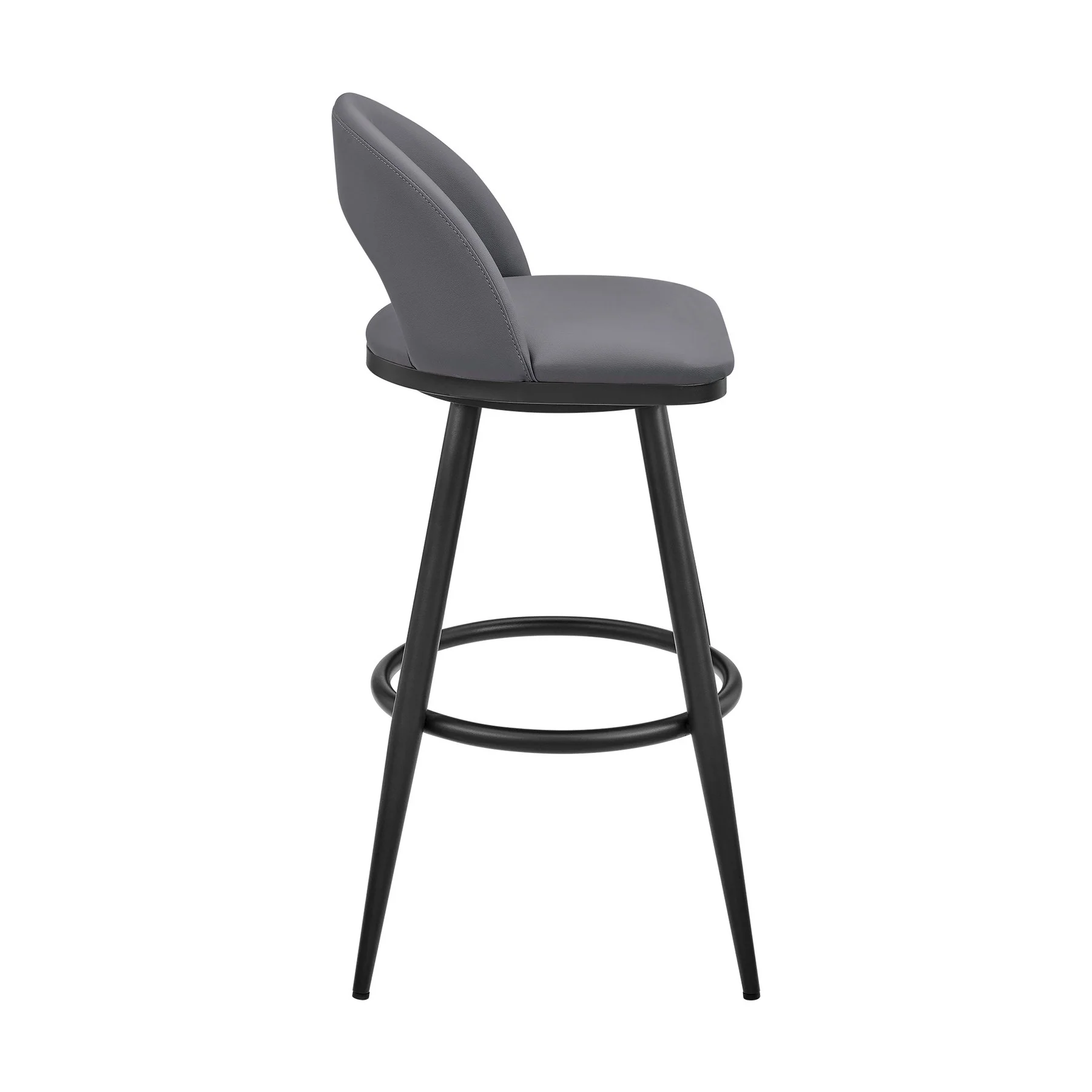 Charlotte Swivel Bar Stool in Black Metal with Gray Faux Leather - Image 3