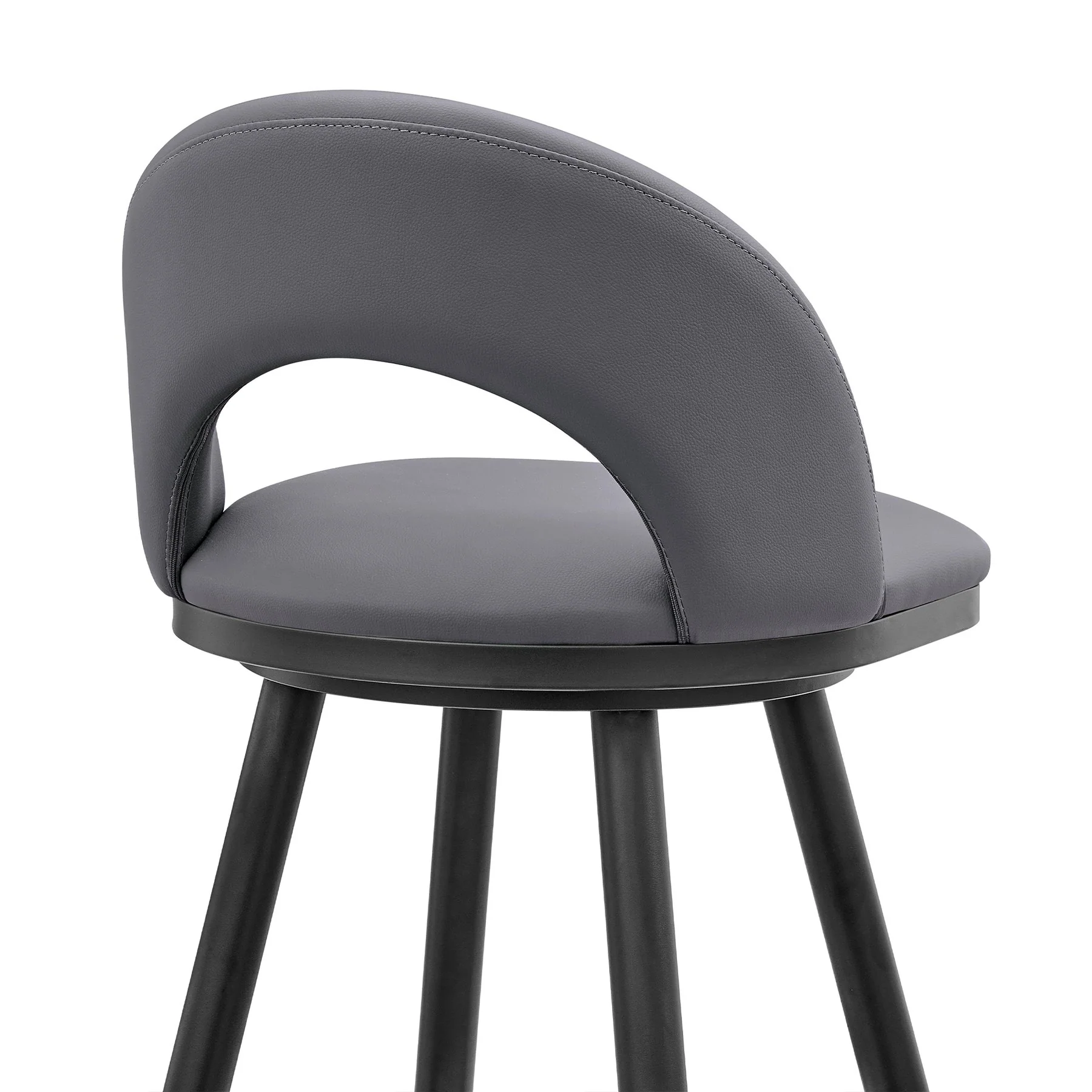 Charlotte Swivel Bar Stool in Black Metal with Gray Faux Leather - Image 7
