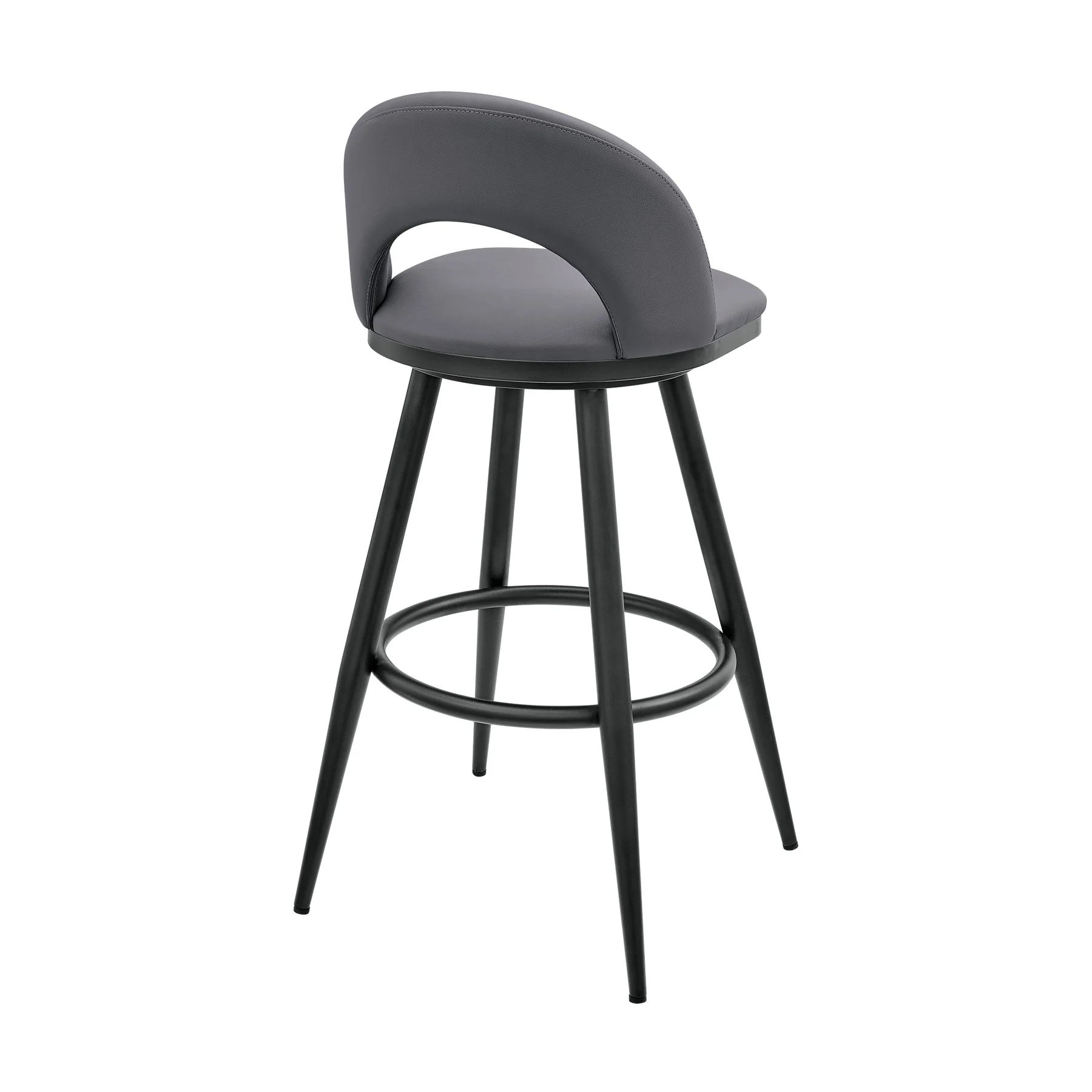 Charlotte Swivel Counter Stool in Black Metal and Gray Faux Leather - Image 4