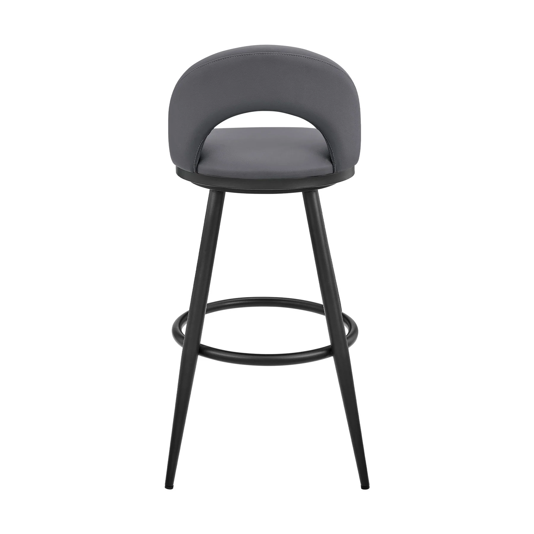 Charlotte Swivel Counter Stool in Black Metal and Gray Faux Leather - Image 5