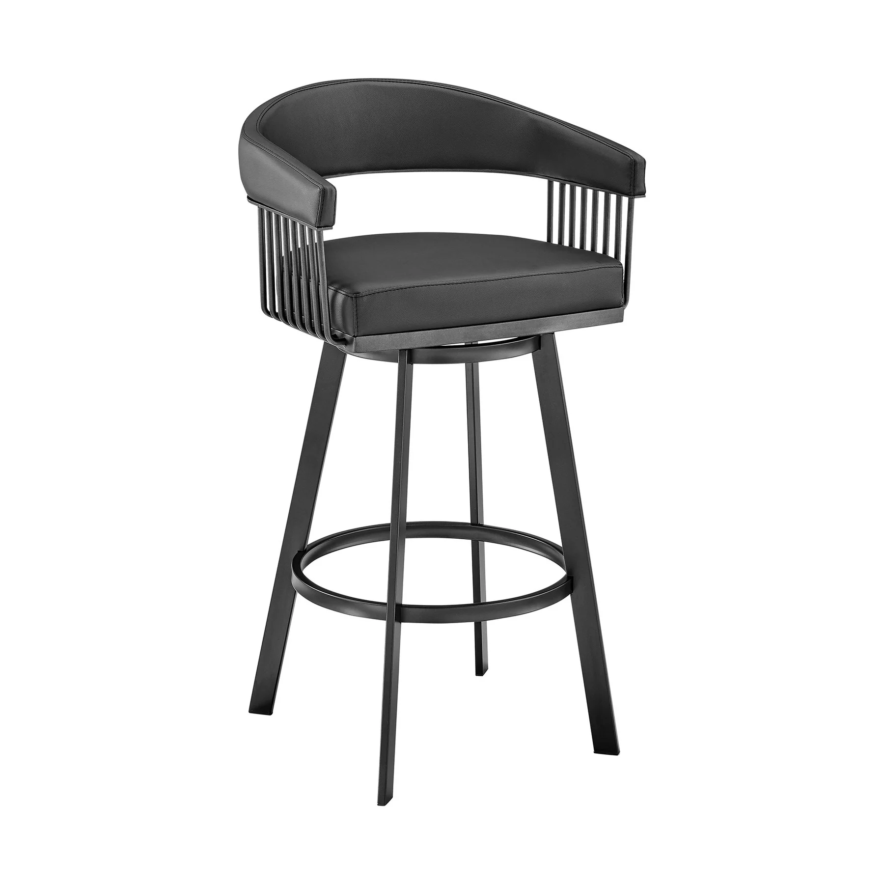 Chelsea 25" Swivel Counter Stool with Matte Black Finish and Black Faux Leather