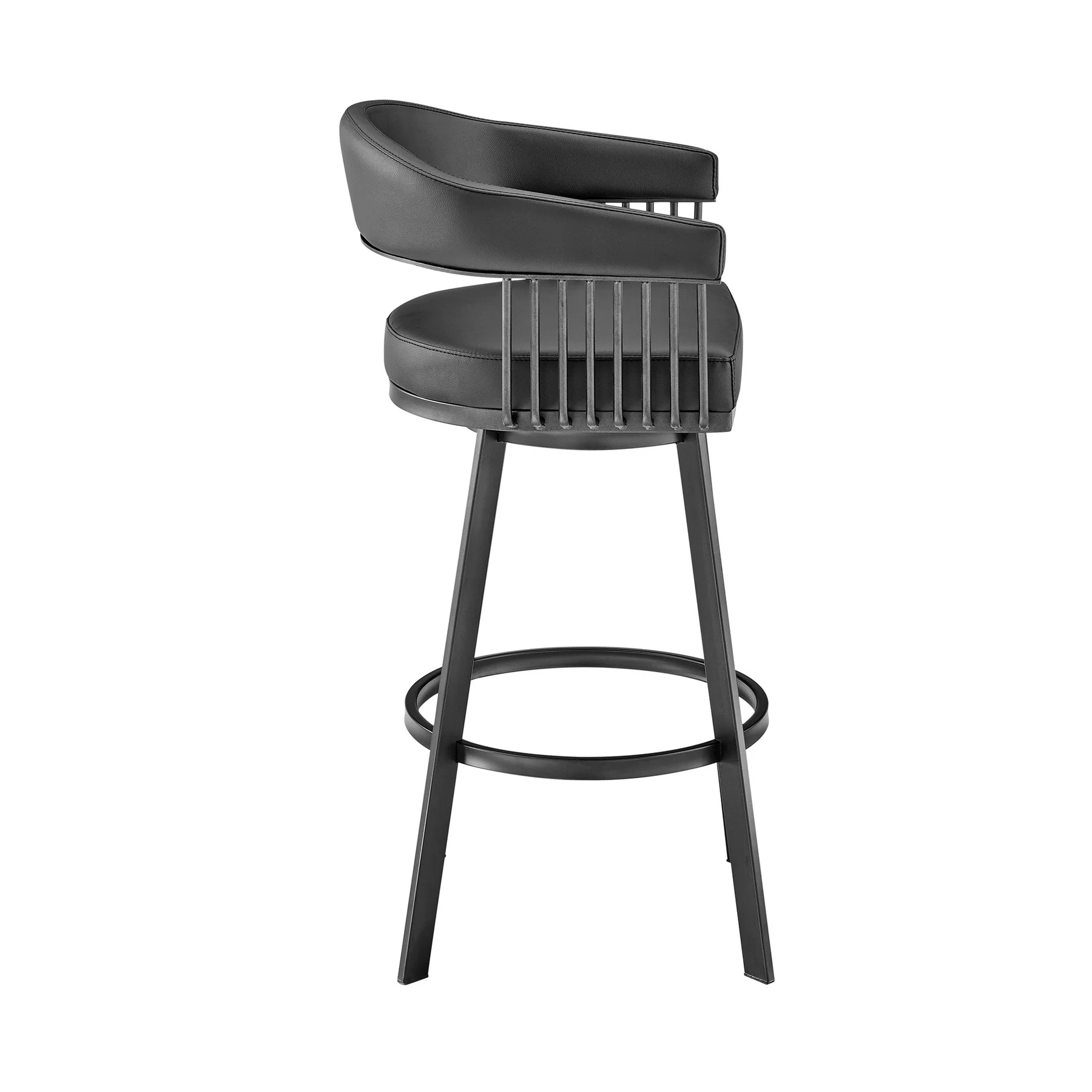 Chelsea 25" Swivel Counter Stool with Matte Black Finish and Black Faux Leather - Image 3