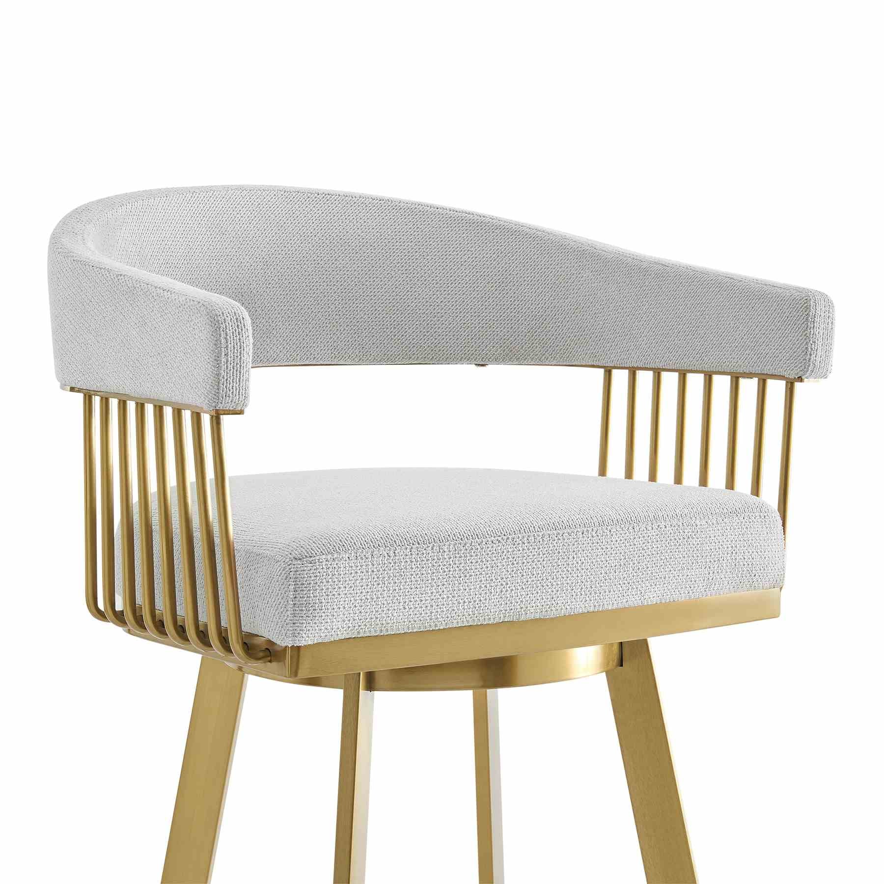 Chelsea 26" Swivel Counter Stool with Gold Brushed Stainless Steel and Silver Fabric - Image 4