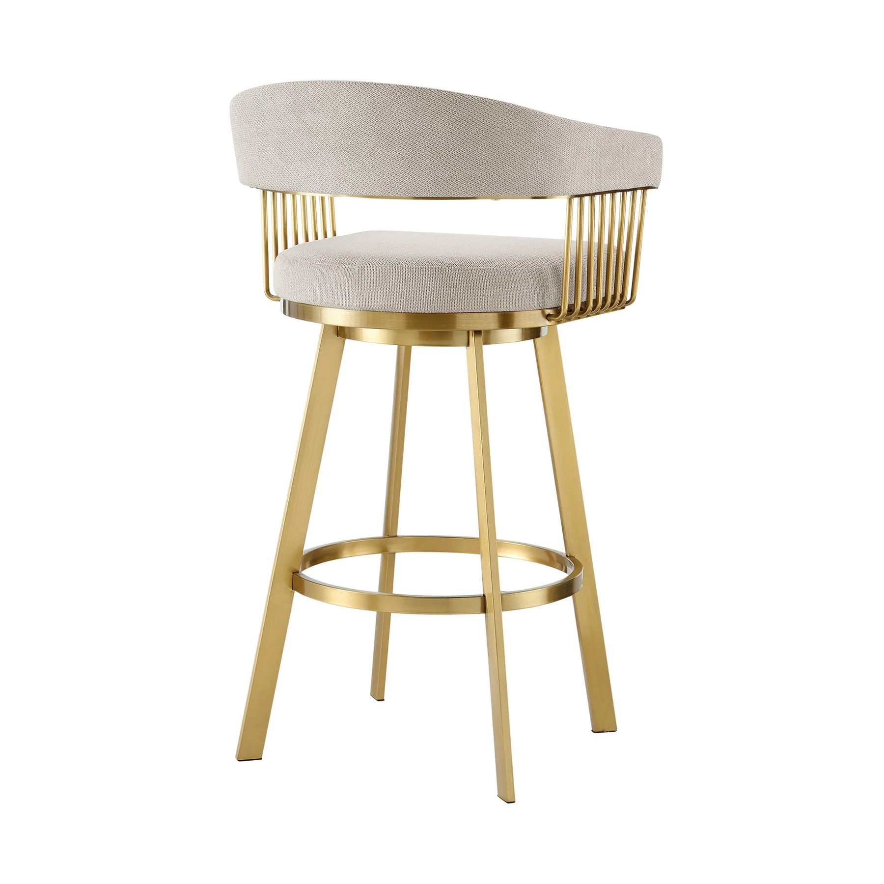 Chelsea 26" Swivel Counter Stool with Gold Brushed Stainless Steel and Taupe Fabric - Image 3