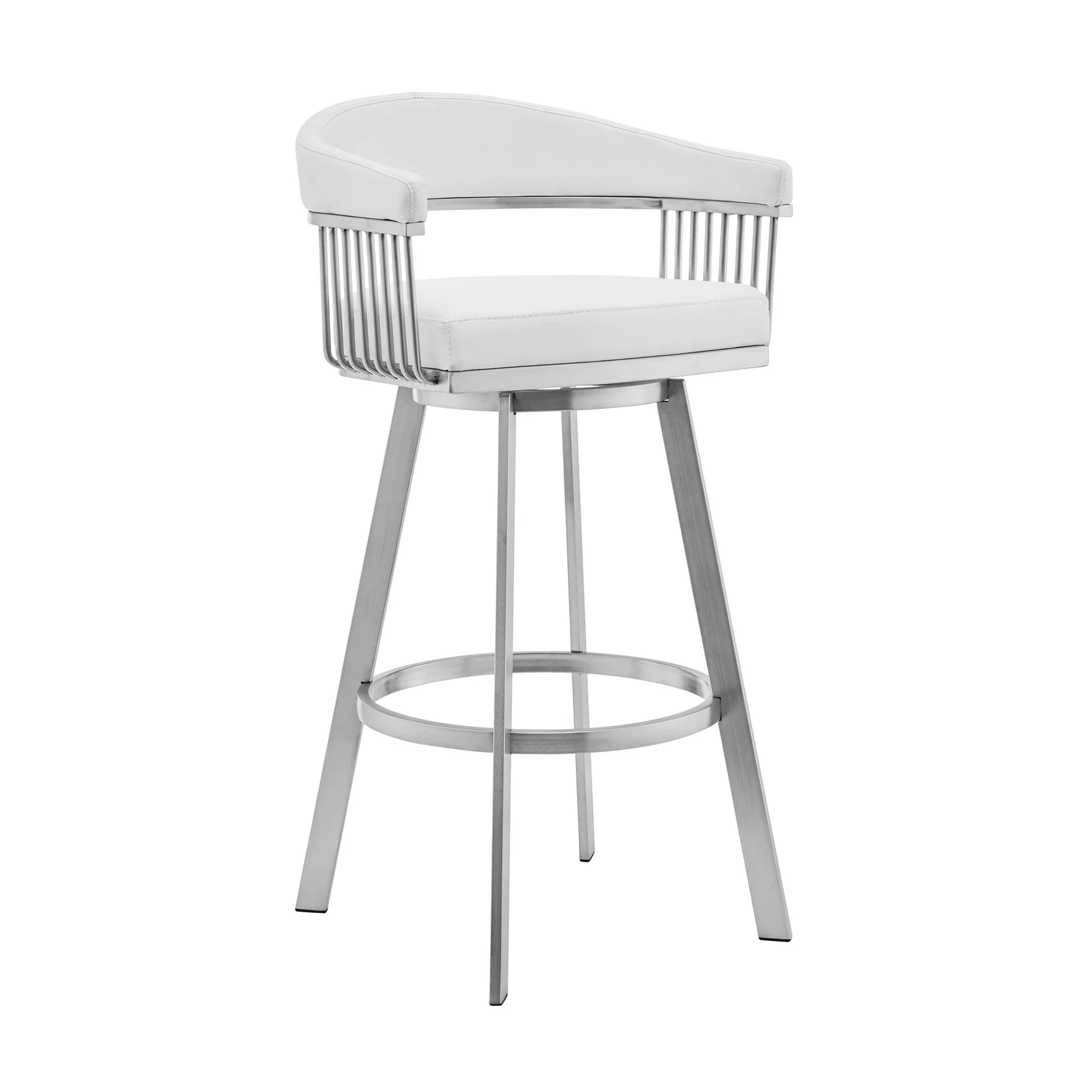 Chelsea 29" Swivel Bar Stool with Brushed Stainless Steel and White Faux Leather