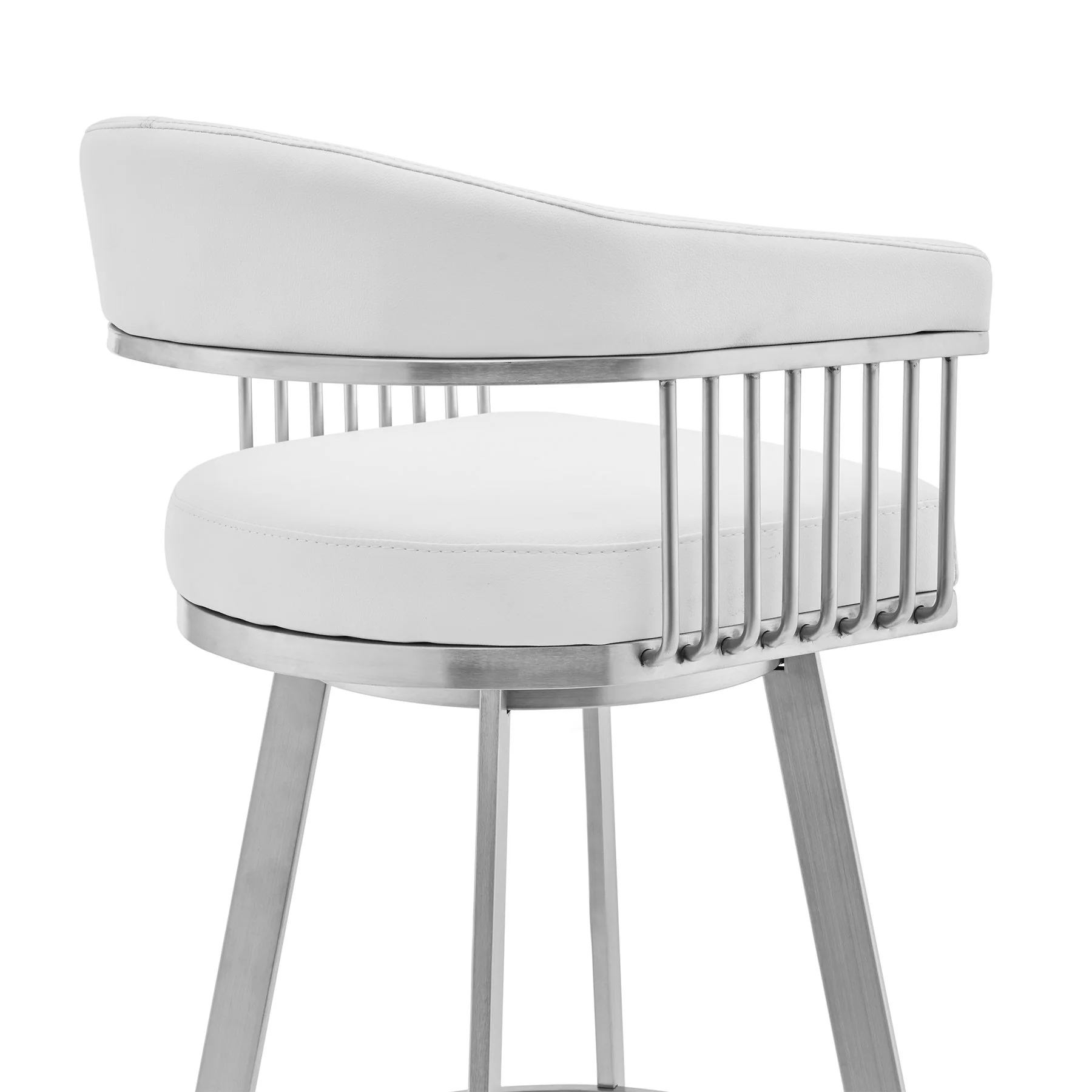Chelsea 29" Swivel Bar Stool with Brushed Stainless Steel and White Faux Leather - Image 5