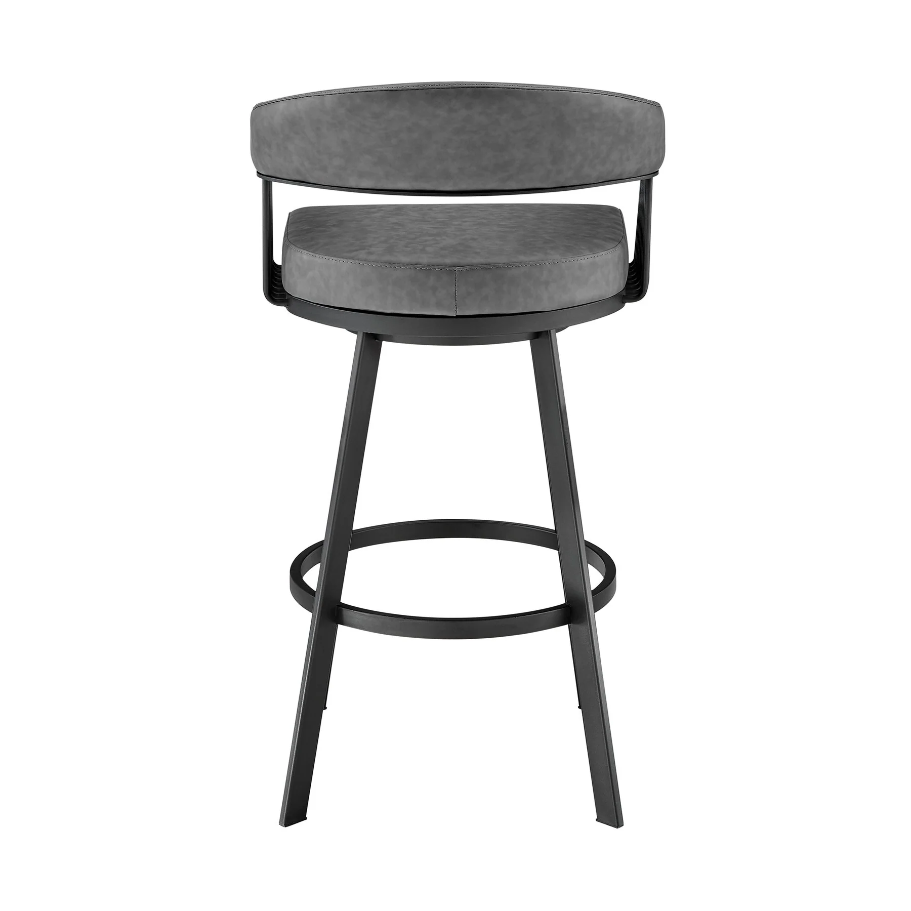 Chelsea 29" Swivel Bar Stool with Matte Black Finish and Vintage Gray Faux Leather - Image 5