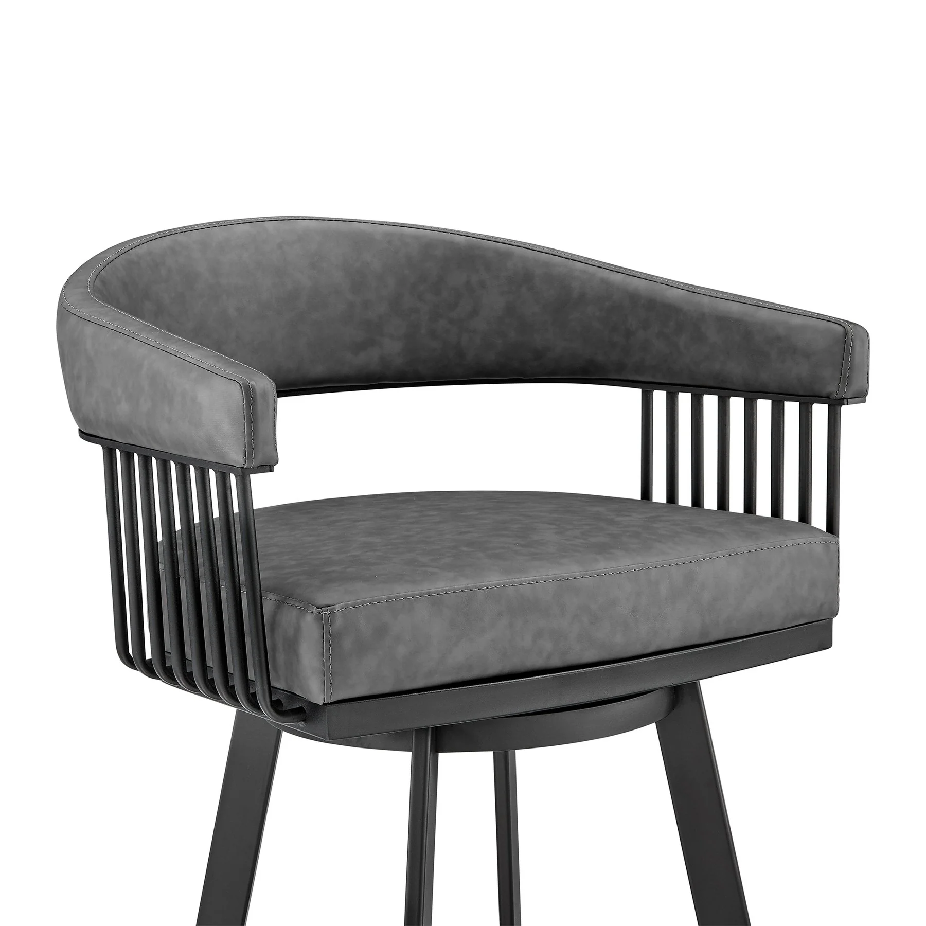 Chelsea 29" Swivel Bar Stool with Matte Black Finish and Vintage Gray Faux Leather - Image 6