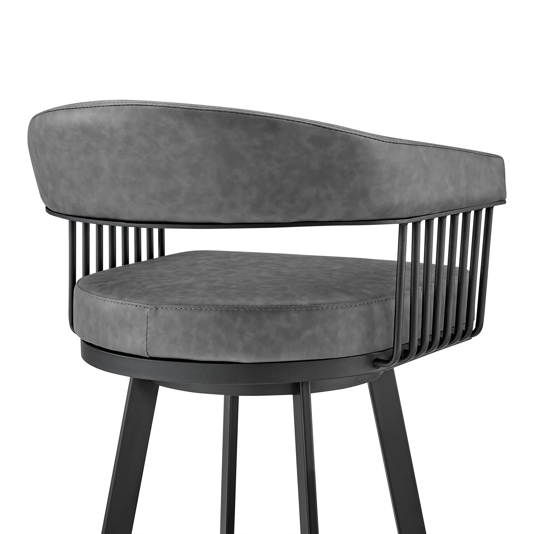 Chelsea 29" Swivel Bar Stool with Matte Black Finish and Vintage Gray Faux Leather - Image 7