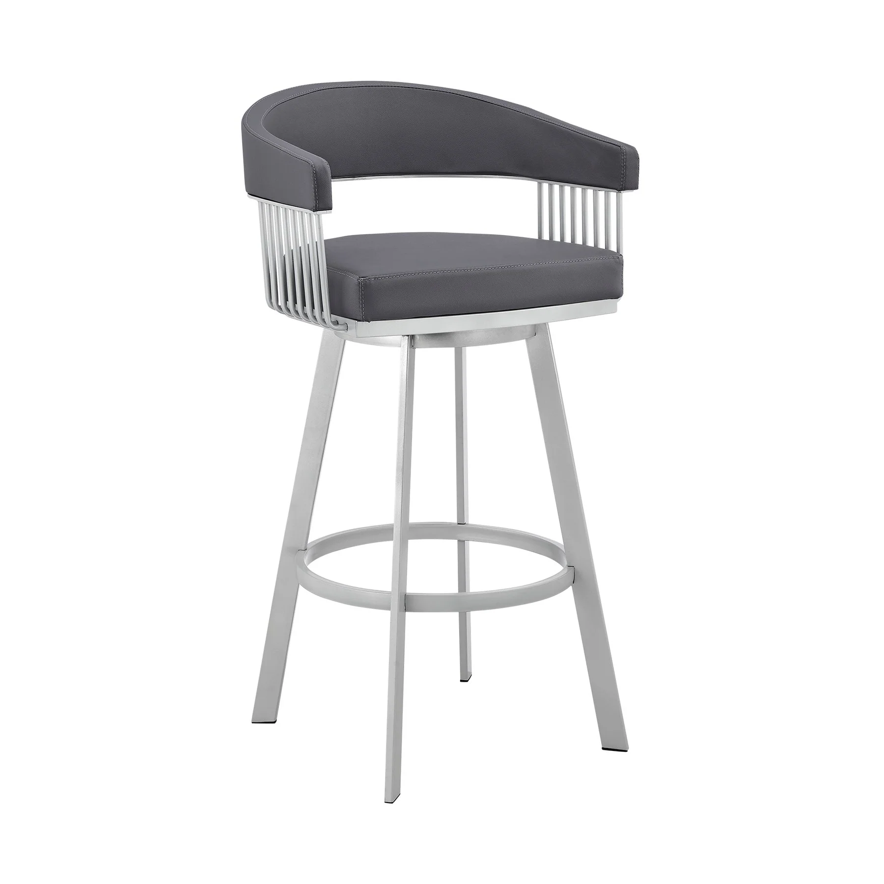 Chelsea 29" Swivel Bar Stool with Silver Finish and Slate Gray Faux Leather