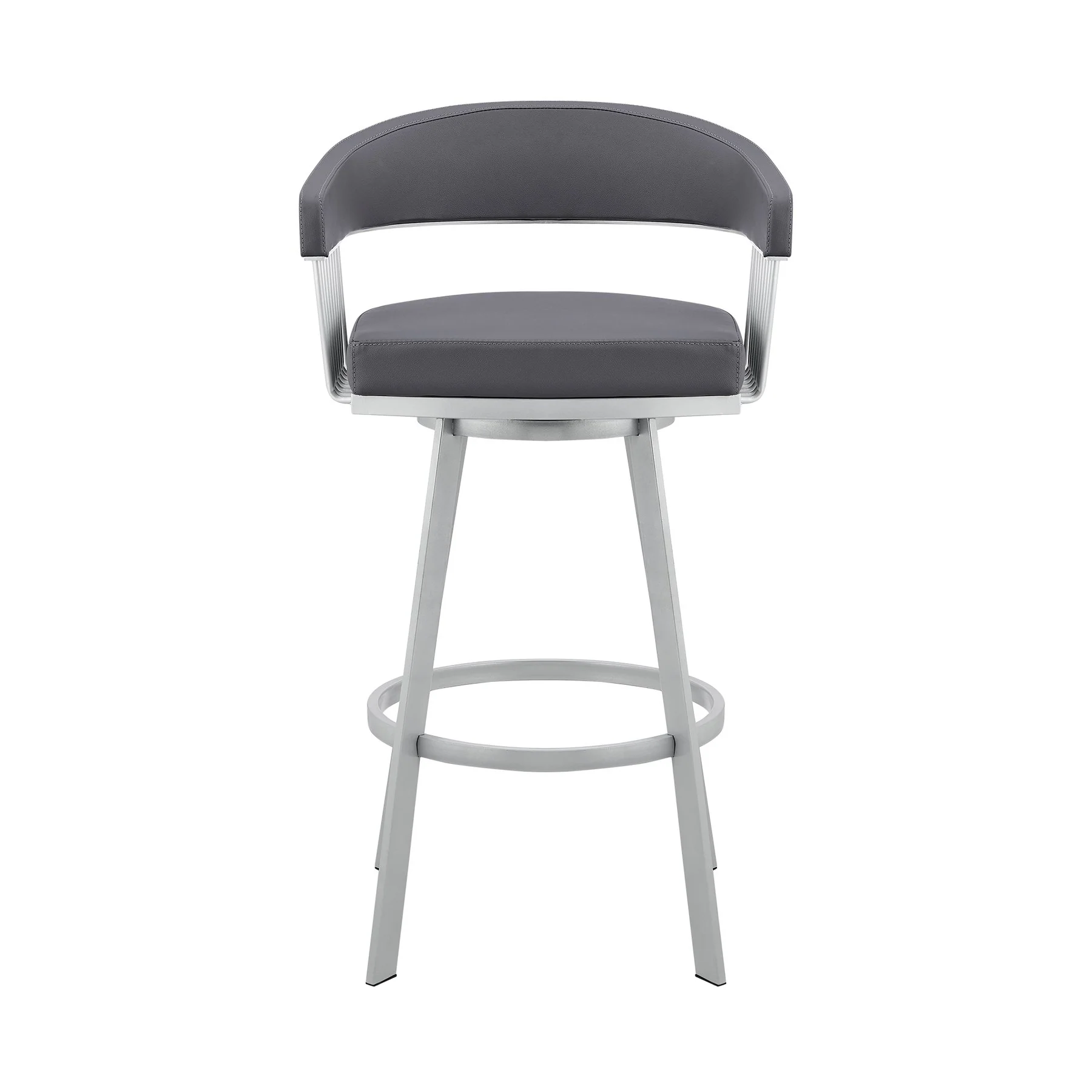 Chelsea 29" Swivel Bar Stool with Silver Finish and Slate Gray Faux Leather - Image 2